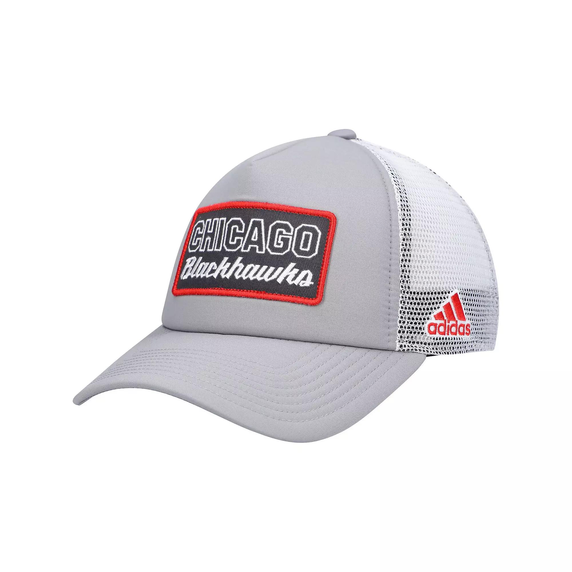 Men's adidas Gray/White Chicago Blackhawks Locker Room Foam Trucker Snapback Hat, Grey Product Image