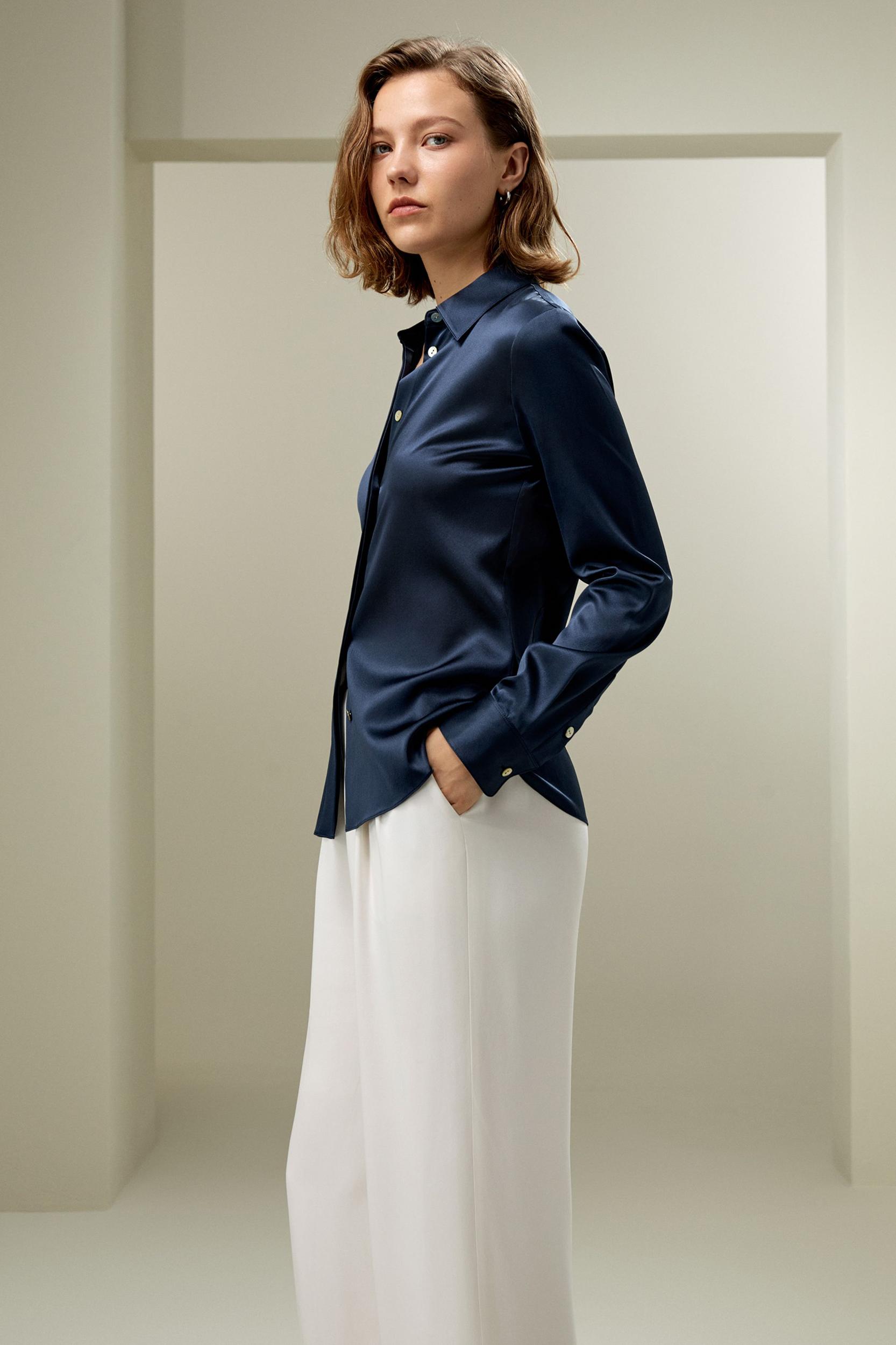 LILYSILK Silk Shirt Women - Black Natural Silk - Gorgeous Hidden Placket Tops XS Product Image