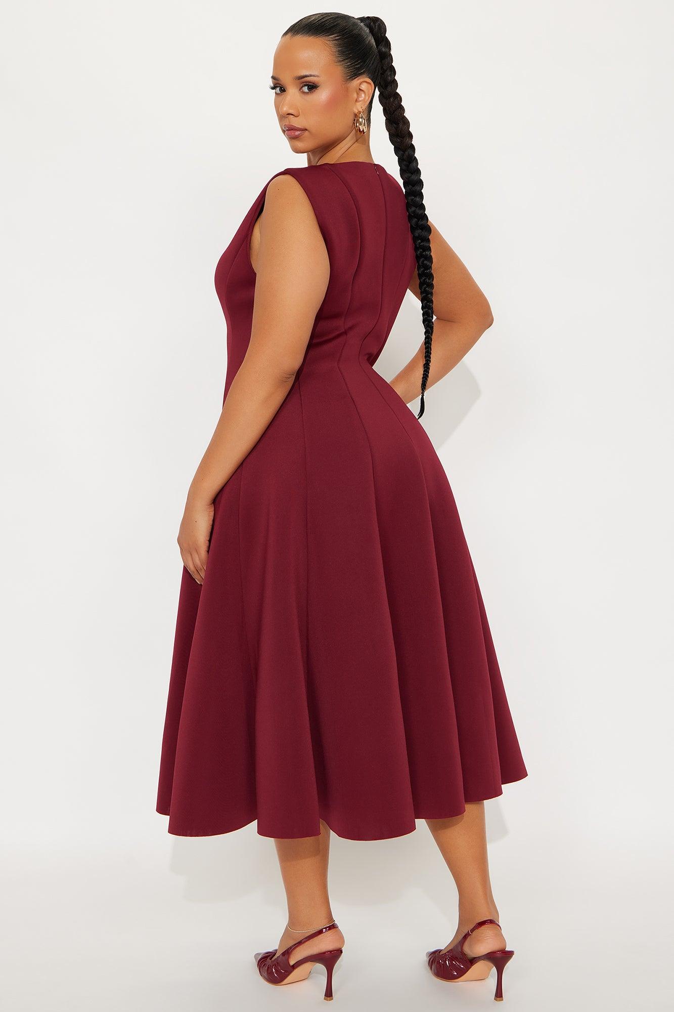 Sweet Sunday Pleated Midi Dress - Wine Female Product Image