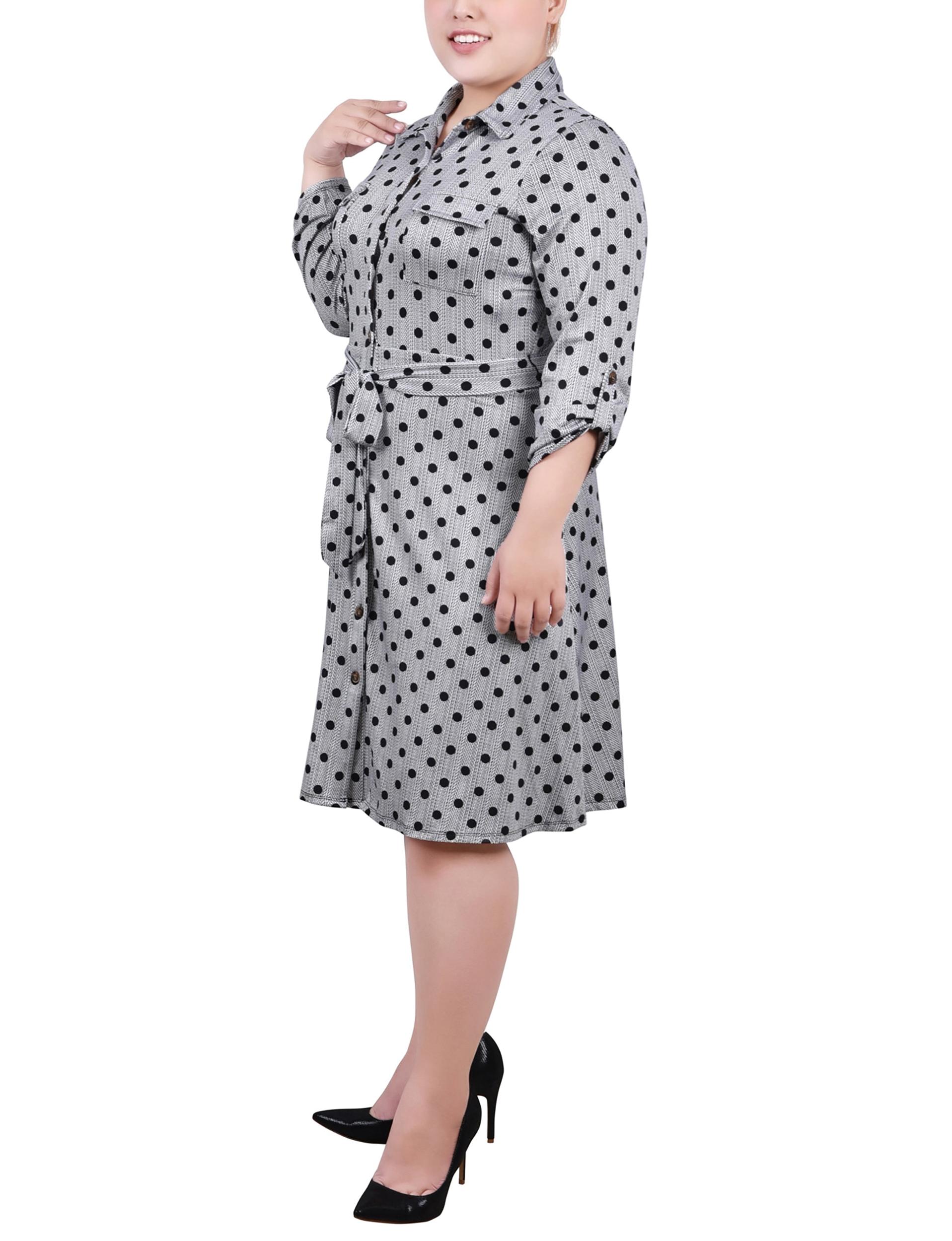 Black 3/4 Slv Roll Tab Shirtdress - Plus Size Product Image
