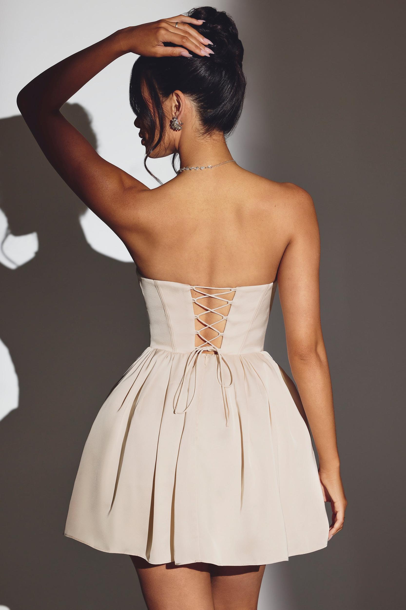 Corset Tulle Mini Dress in Ivory Product Image