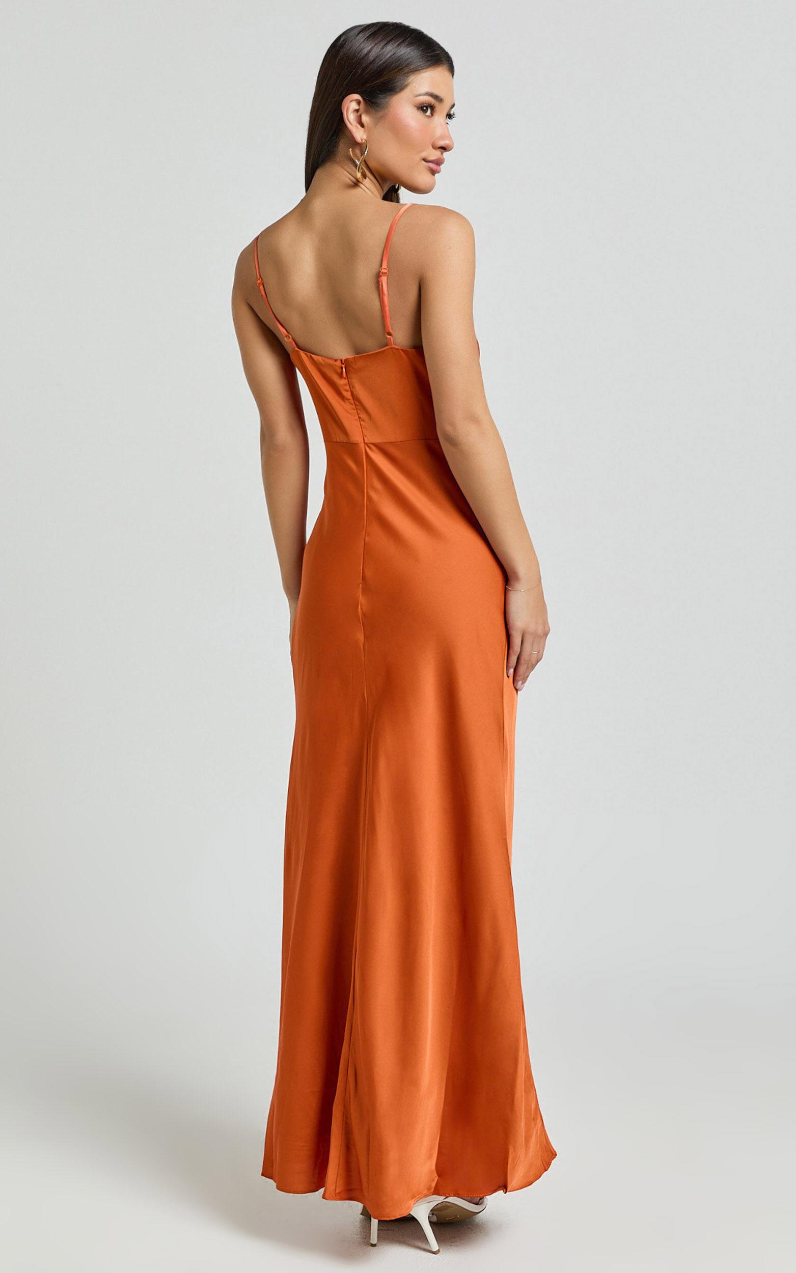 Amira Midi Dress - V Neck Sleeveless Slip Dress in Orange Product Image