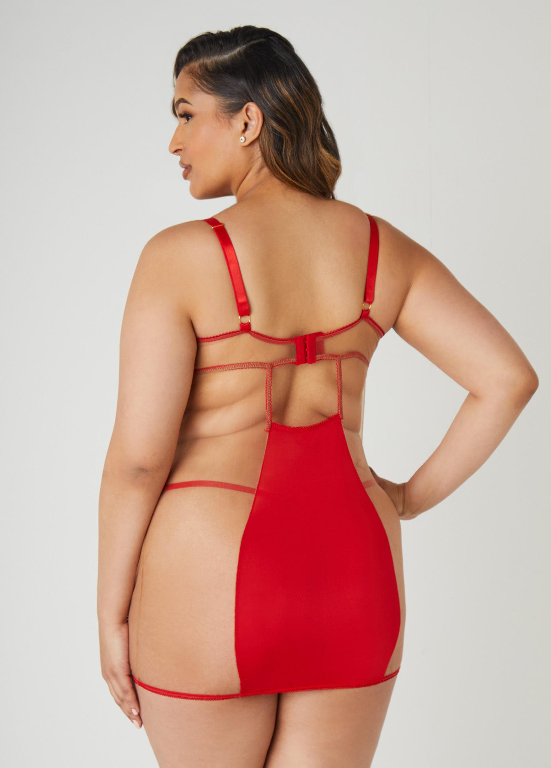 Caged Mesh Paneled Chemise Set Product Image