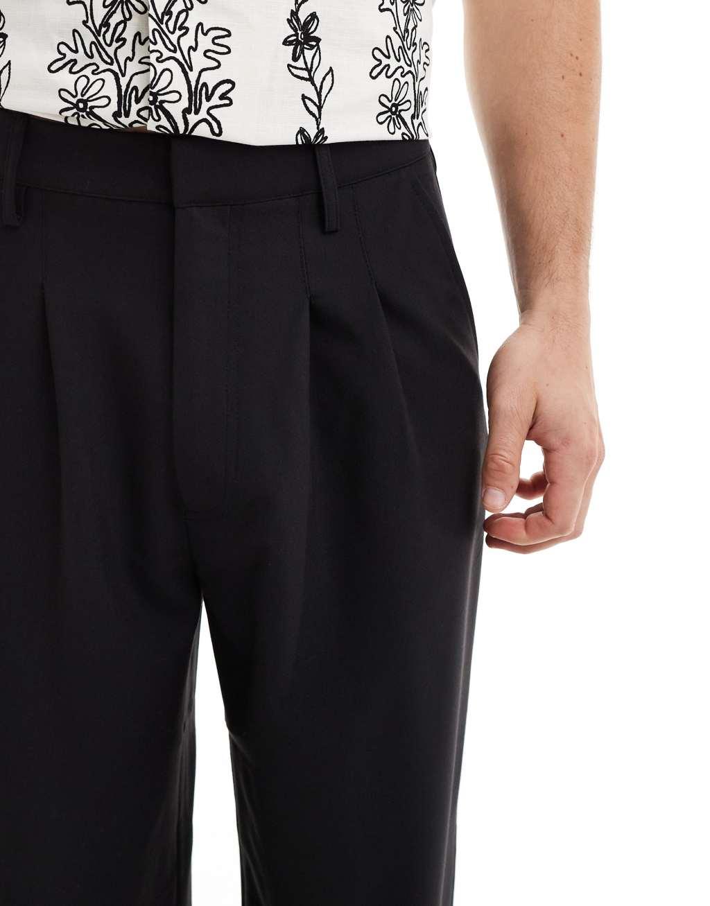 COLLUSION relaxed wide leg tailored pants in black Product Image