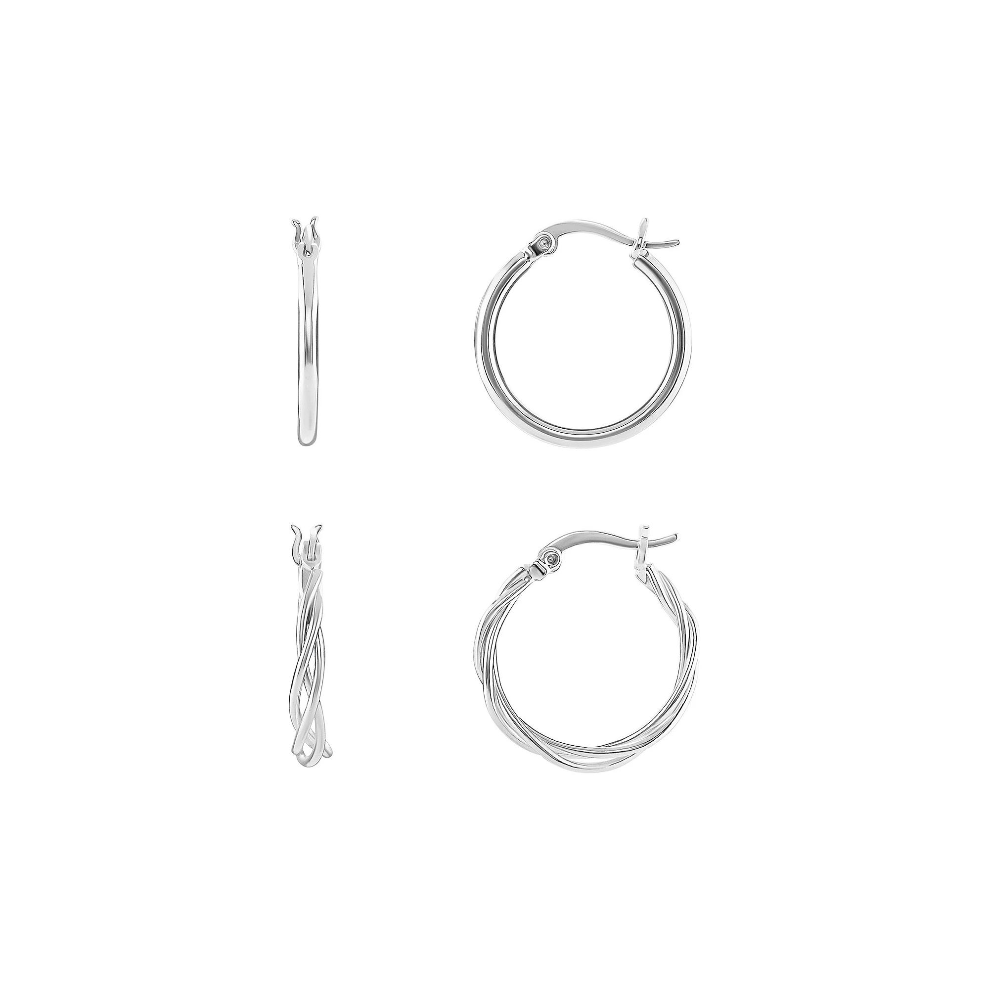 PRIMROSE 2-Pair Polished Hoop Earring Set, Womens, Silver Tone Product Image