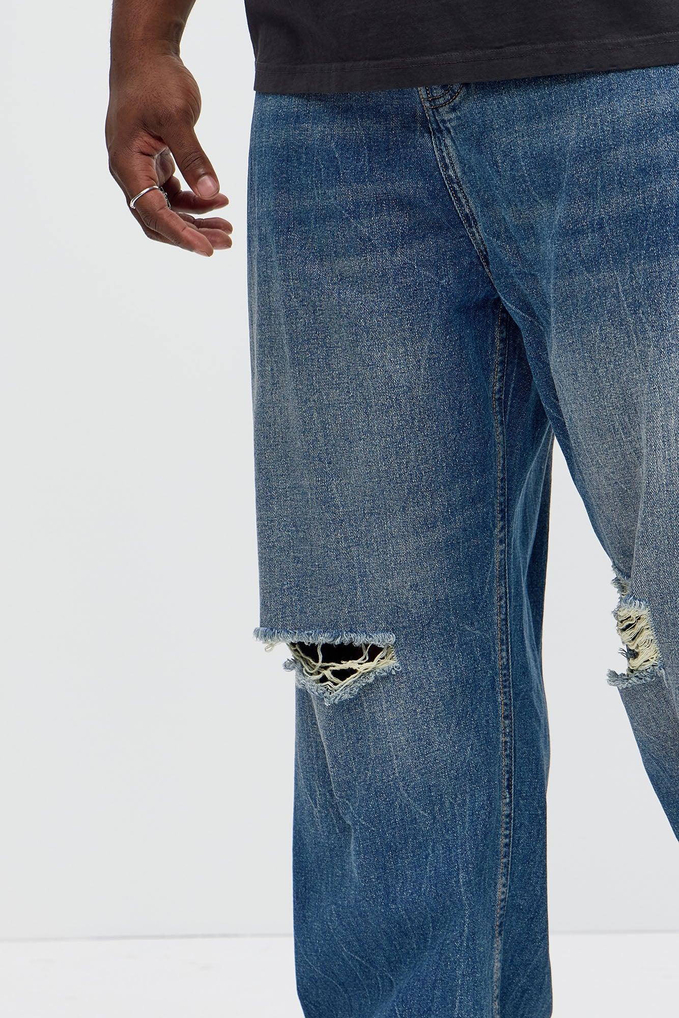 Luke Distressed Baggy Jeans - Medium Blue Wash Product Image