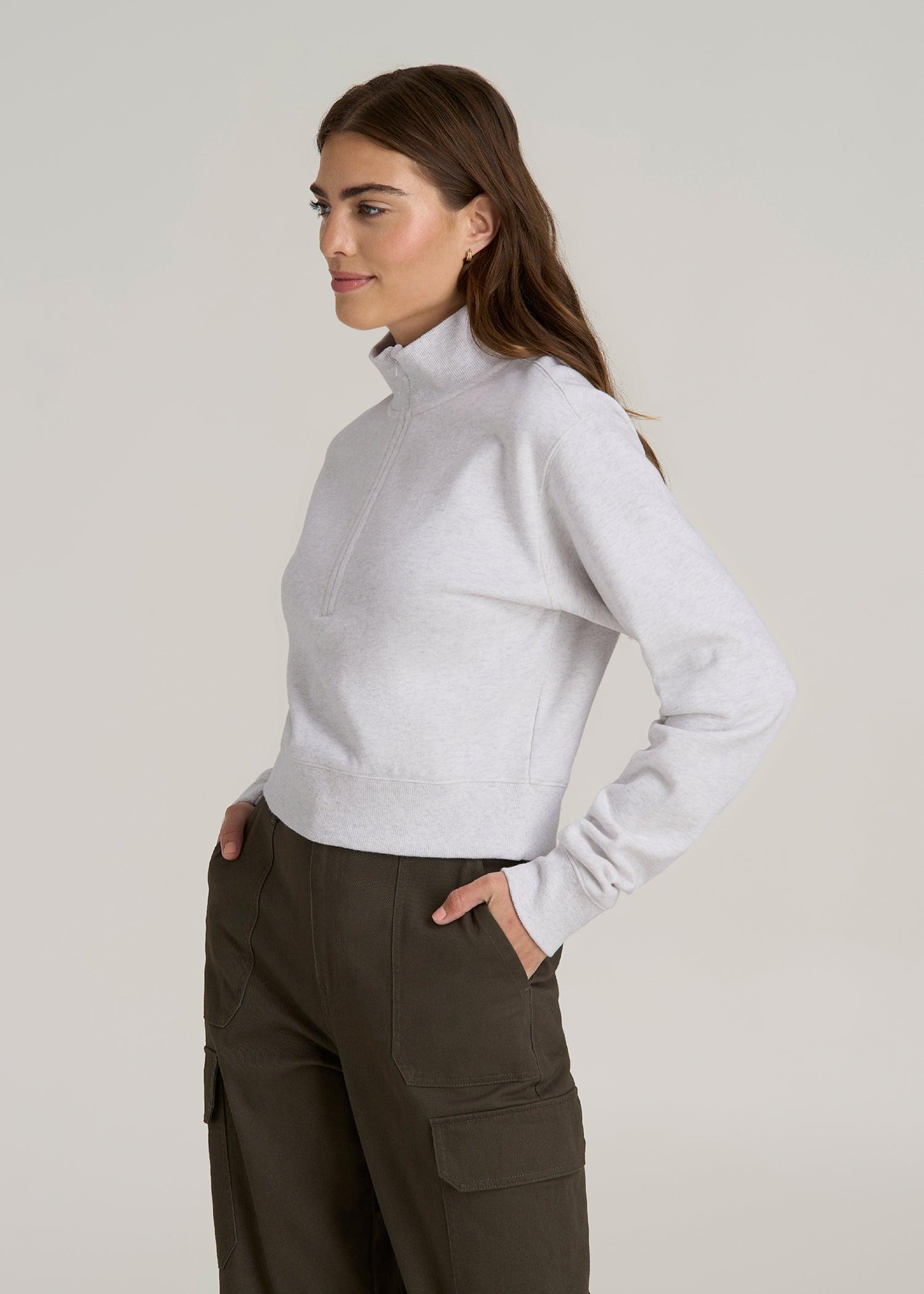 Wearever 2.0 Fleece Half-Zip Cropped Sweatshirt for Tall Women in Heather Cloud White Female Product Image
