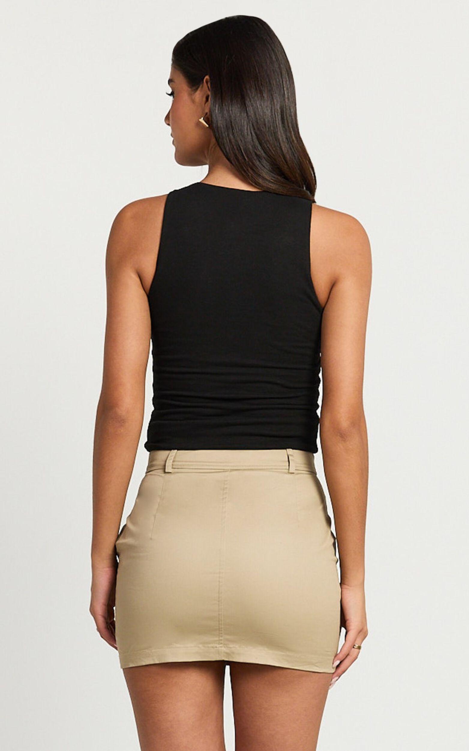 Anna Mini Skirt - High Waisted Cargo Pencil Skirt in Sand Product Image