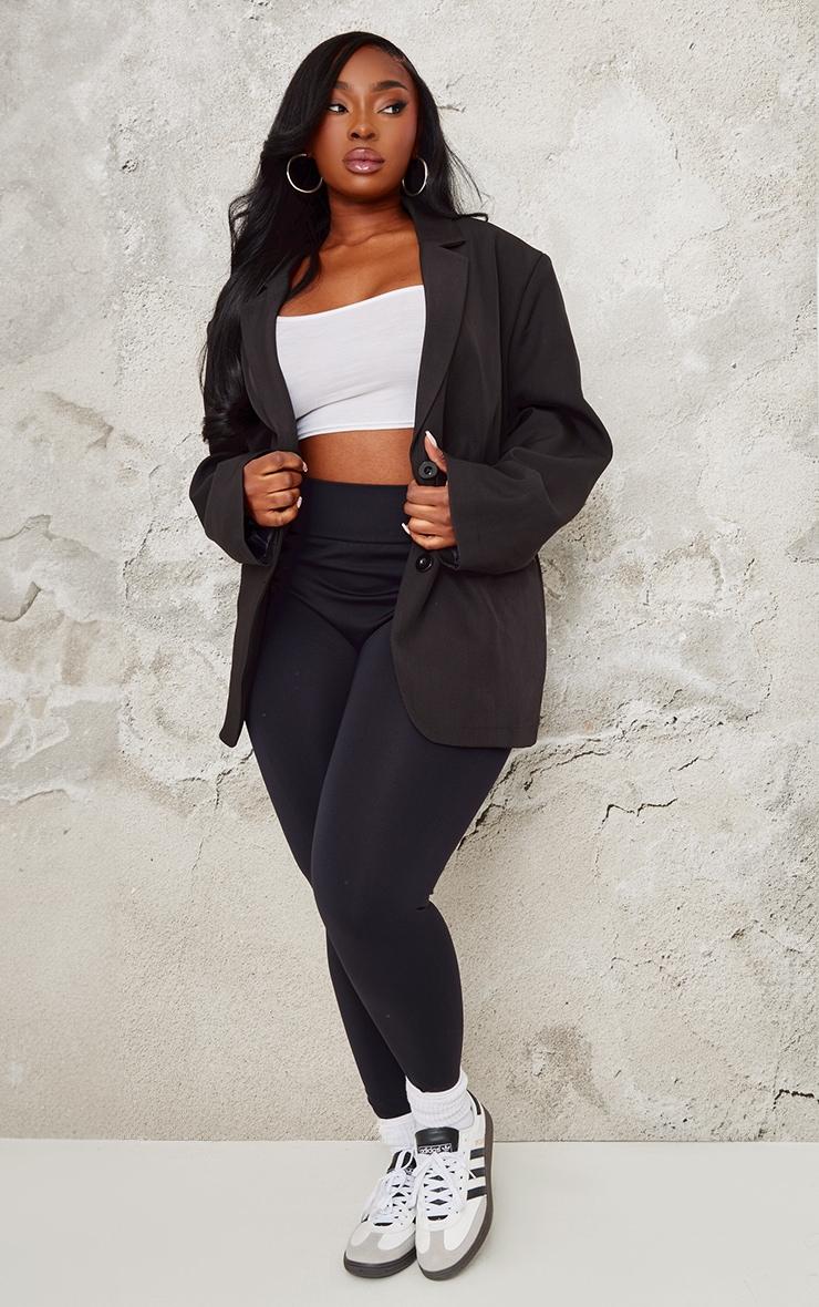 Plus Black Seam Detail Structured Oversized Blazer Product Image