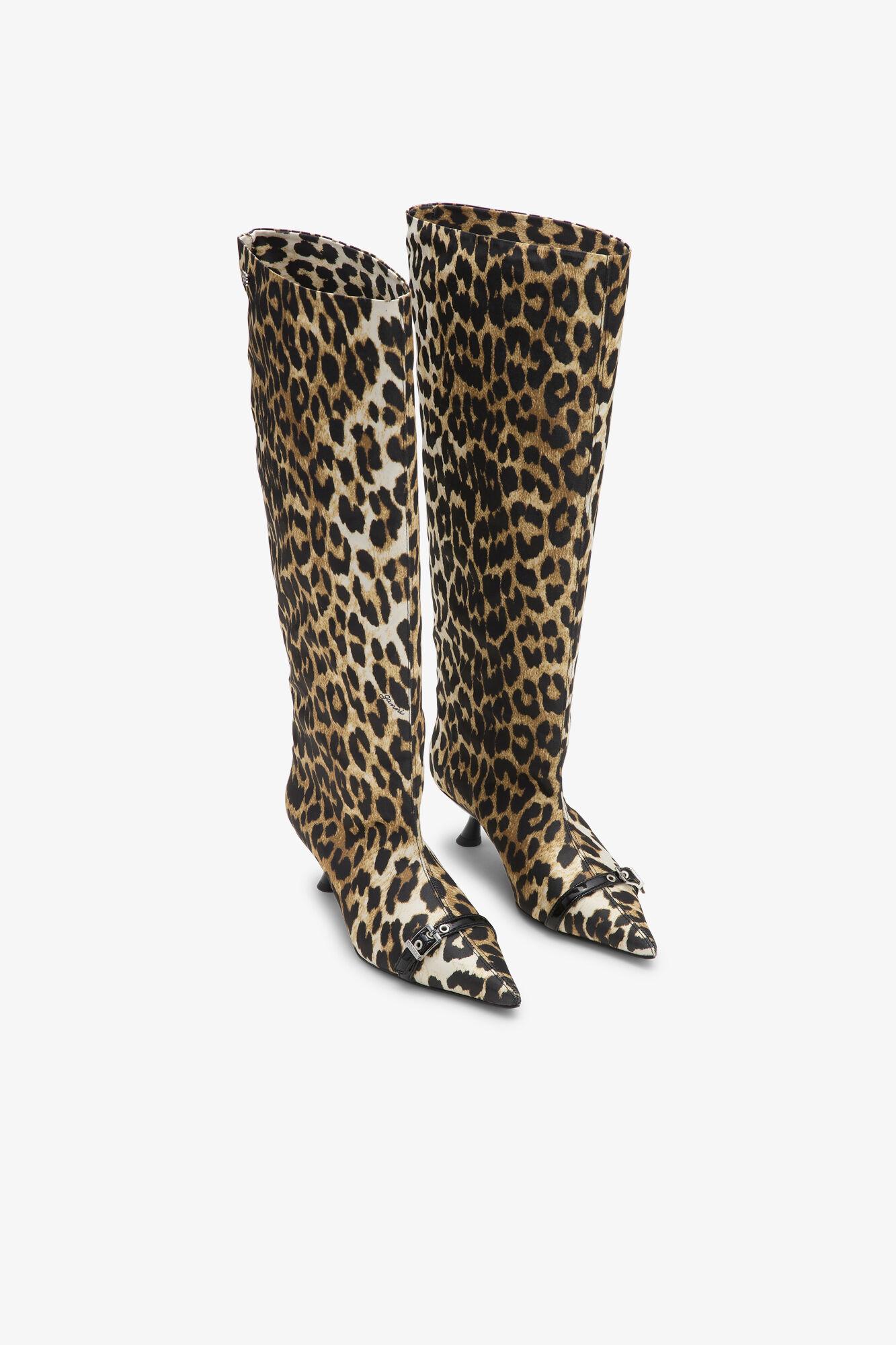 Leopard Eyelets Slouchy High Shaft Boots Product Image
