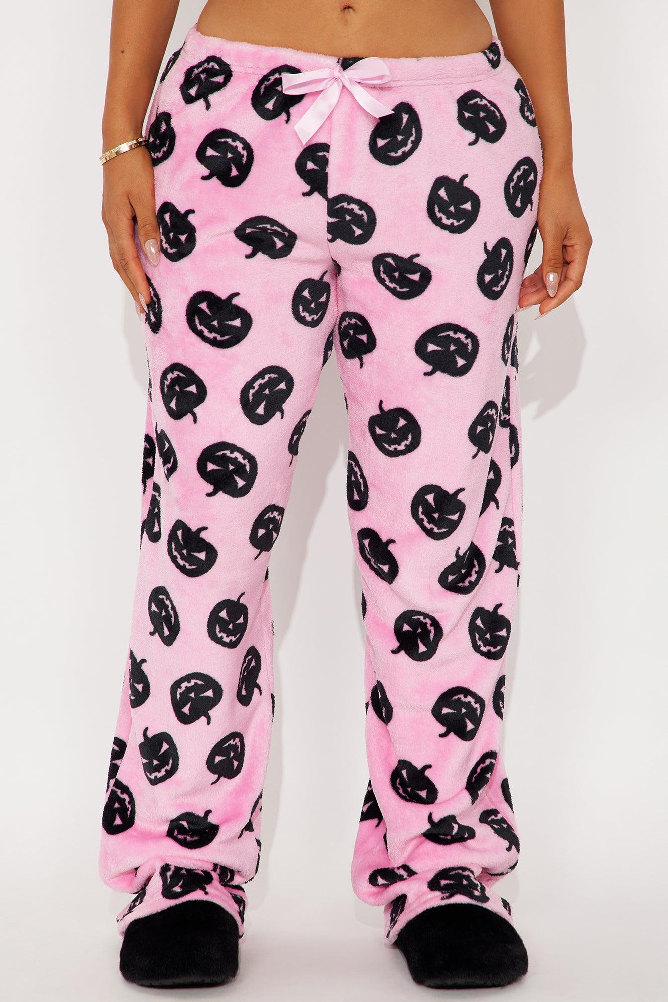 Spooky Pumpkin Plush Halloween PJ Pants - Pink Product Image