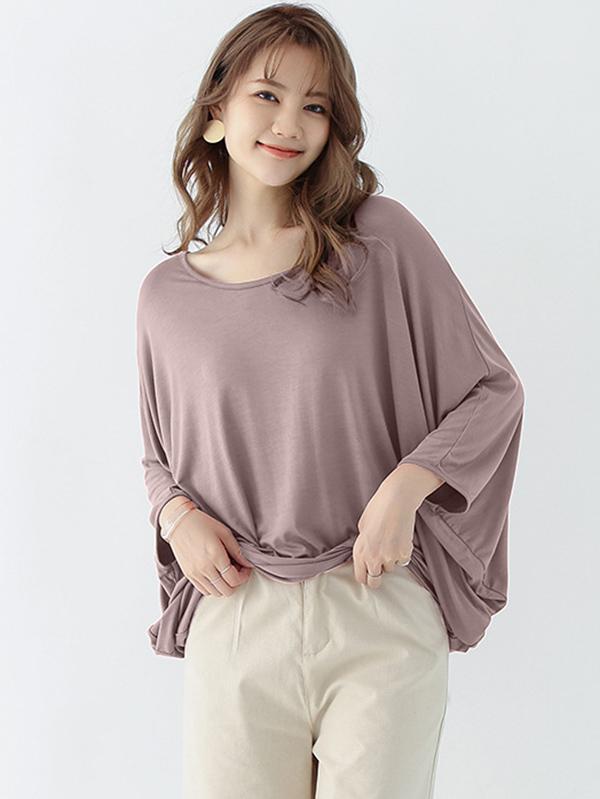 Vintage Loose Round-Neck Batwing Sleeves Shirts Product Image