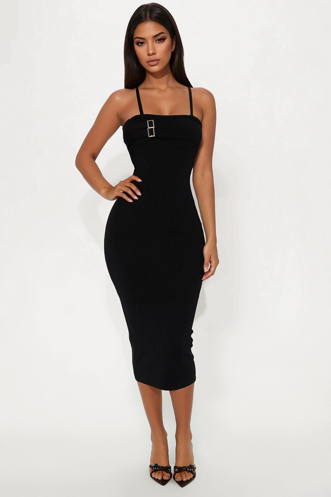 Belinda Cold Shoulder Sweater Midi Dress - Black Female Product Image