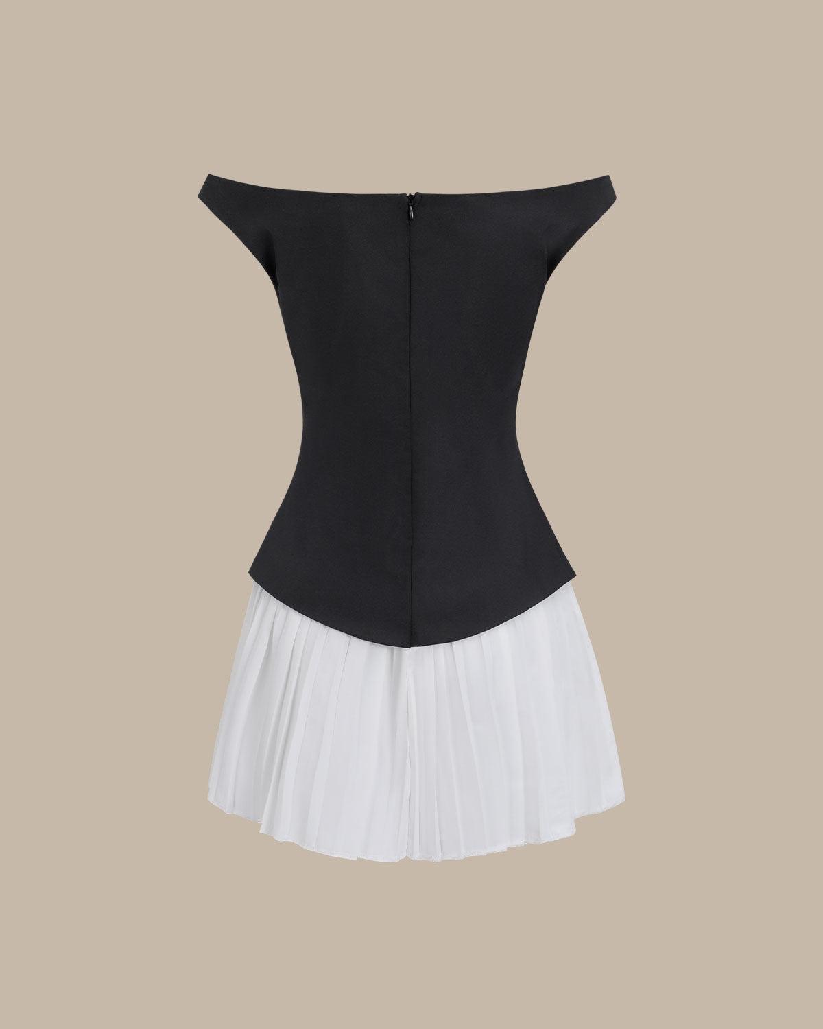 Women's Black Off-shoulder Contrasting Mini Dress Female Product Image