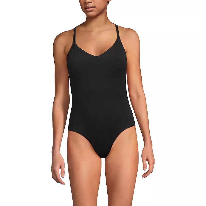 Petite Lands' End V-Neck Multi-Way High Leg One Piece Swimsuit, Women's,  Product Image