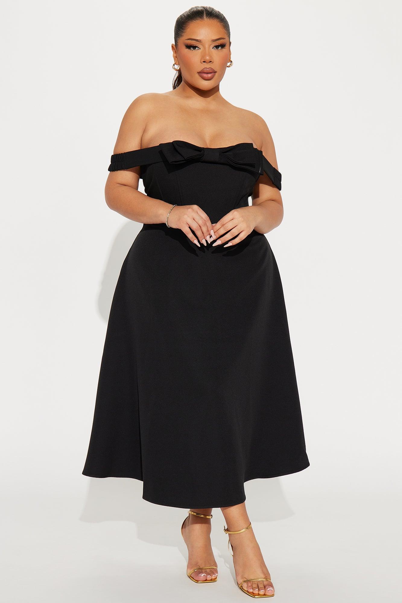 Melinda Off Shoulder Midi Dress - Black Product Image