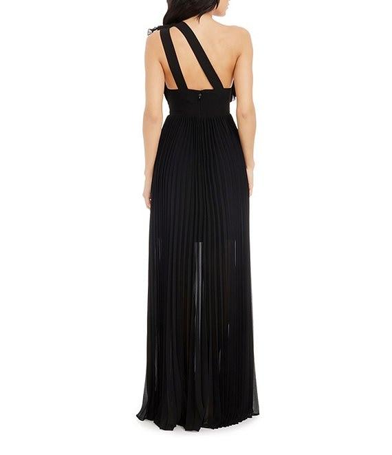 Dress the Population Vida Ruffle One Shoulder Sleeveless Pleated Gown Product Image