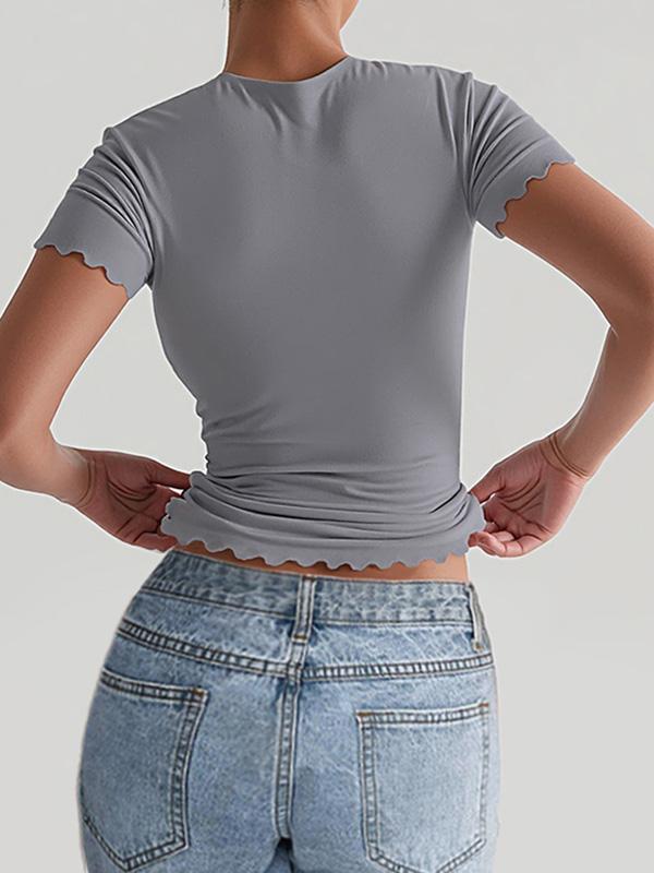 Short Sleeves Skinny Solid Color Round-Neck T-Shirts Tops Product Image