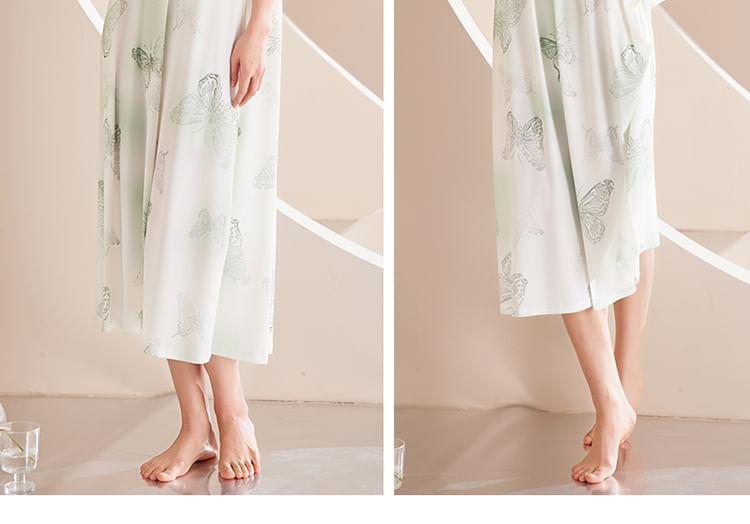 Spaghetti Strap Padded Butterfly Print Midi Pajama Dress Product Image