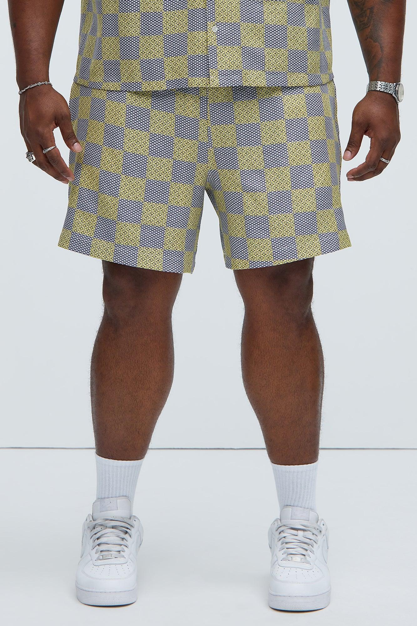 Checkered Print Warm Up Shorts - Yellow/combo Product Image