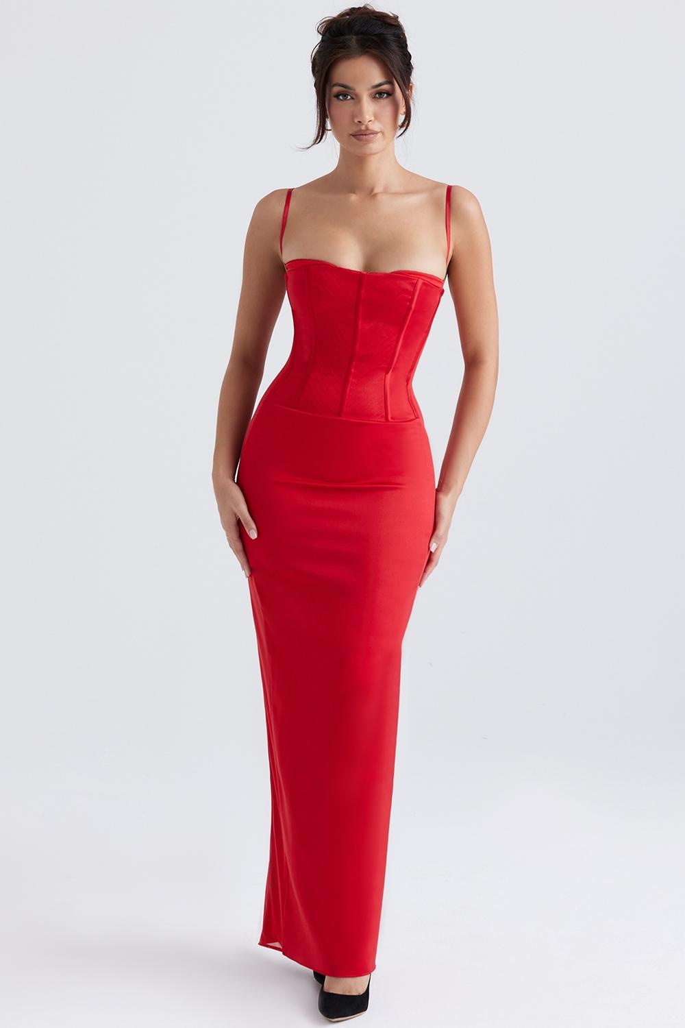 Shani  red satin corset maxi dress Product Image