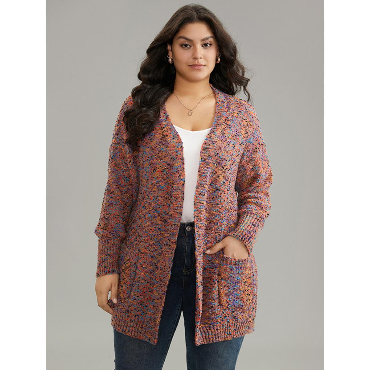 Plus Size Colour Heather Pocket Open Front Cardigan Multicolor Women Casual Loose Long Sleeve Dailywear Cardigans BloomChic 10/M Product Image
