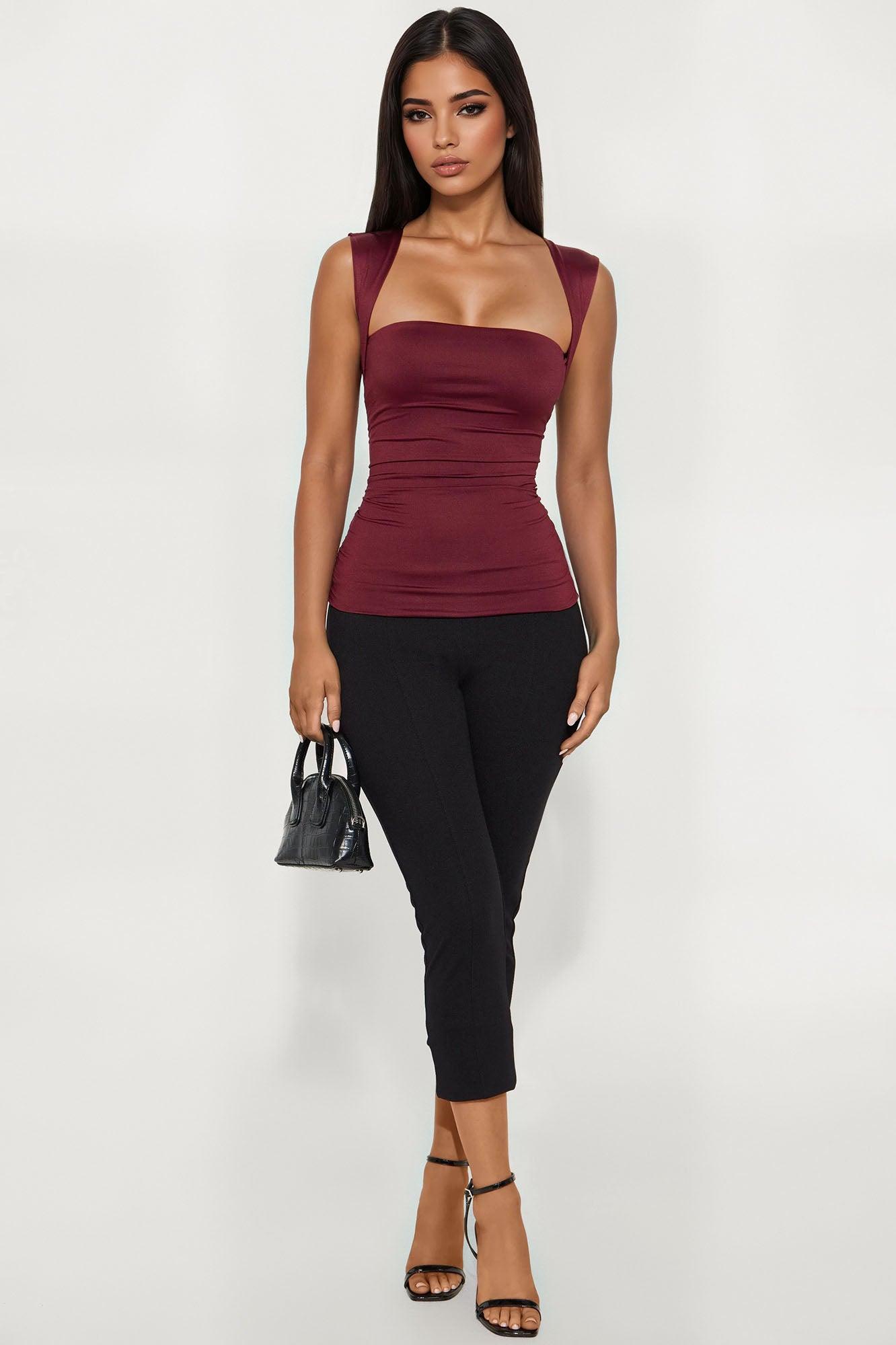 Contour Double Lined Straight Neck Tank Top - Wine Female Product Image