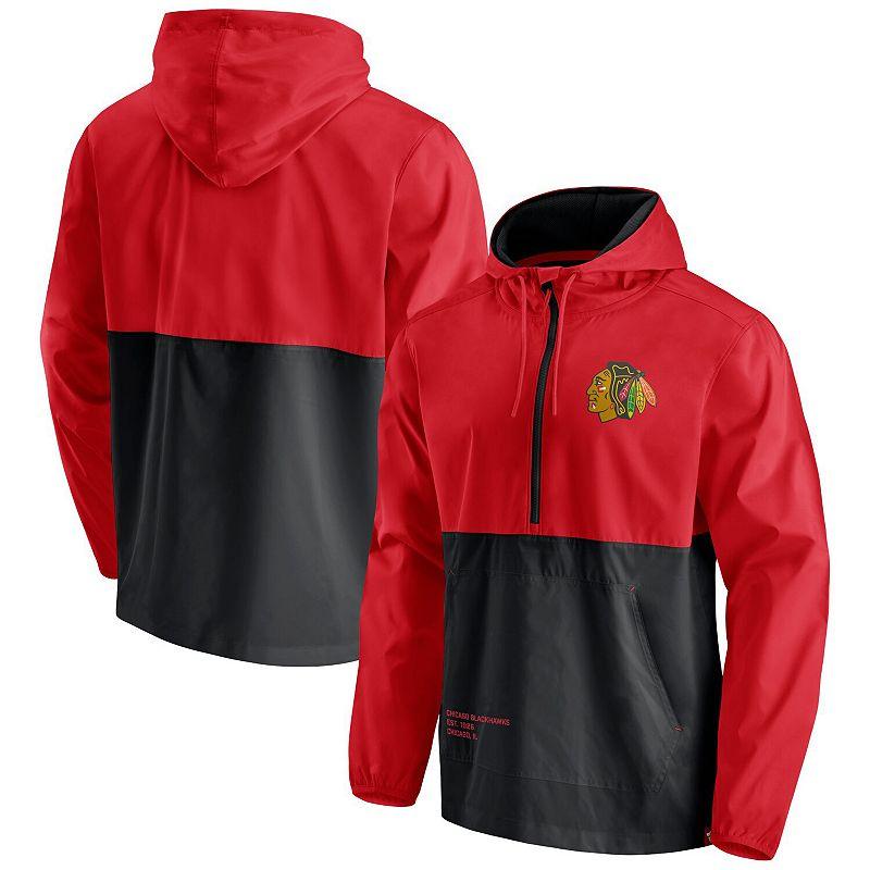 Men's Fanatics Branded Red/Black Chicago Blackhawks Thrill Seeker Anorak Half-Zip Jacket, Size: Large Product Image