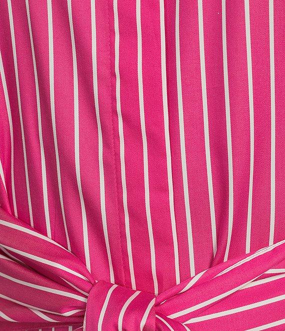 J.McLaughlin Orla Stripe Shirt Collar Long Sleeve Tie Waist Button Front Midi Dress Product Image