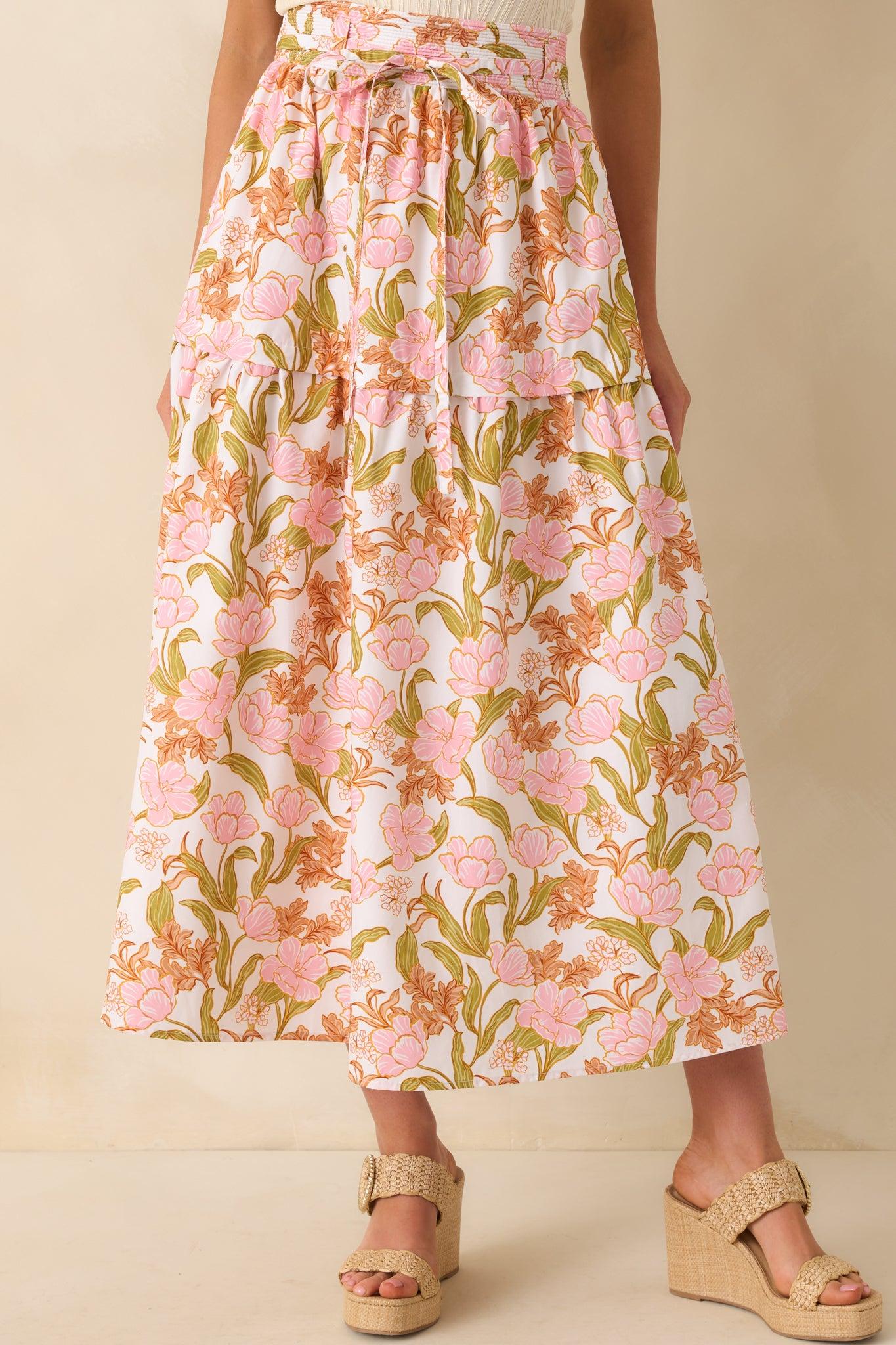 Everything I Ever Wanted Pink Floral Print Cotton Maxi Skirt Product Image