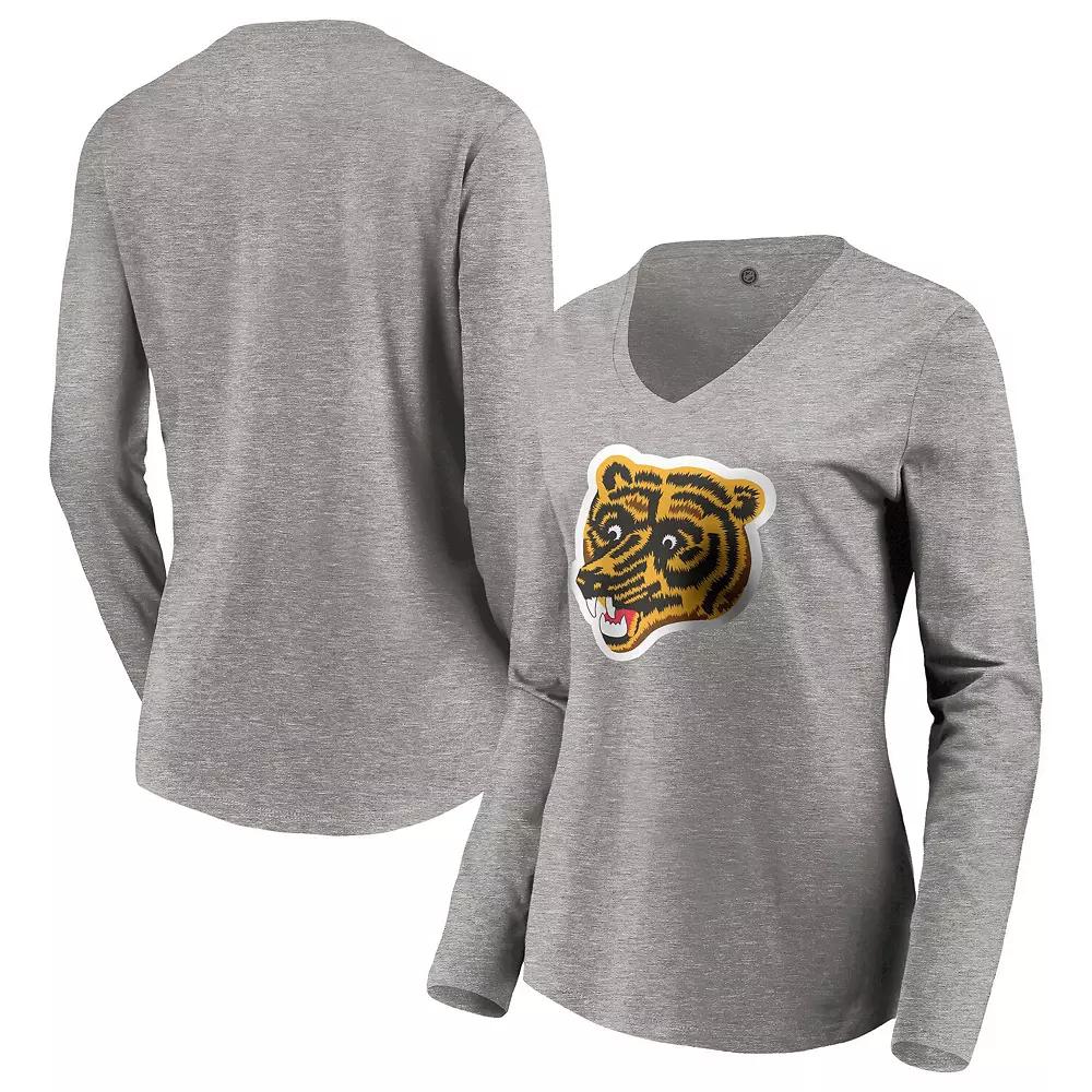 Women's Heather Gray Boston Bruins Special Edition Primary Logo V-Neck Long Sleeve T-Shirt, Size: Small, Grey Product Image