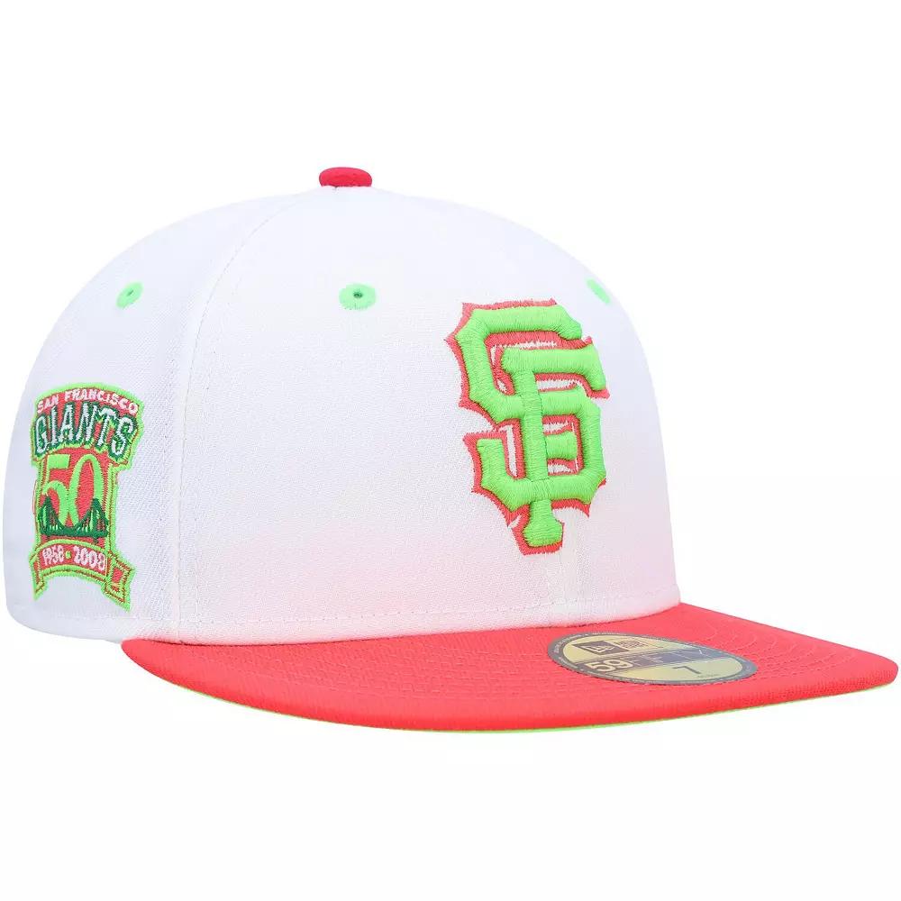 Men's New Era White/Coral San Francisco Giants 50th Anniversary Strawberry Lolli 59FIFTY Fitted Hat, Size: 8 Product Image