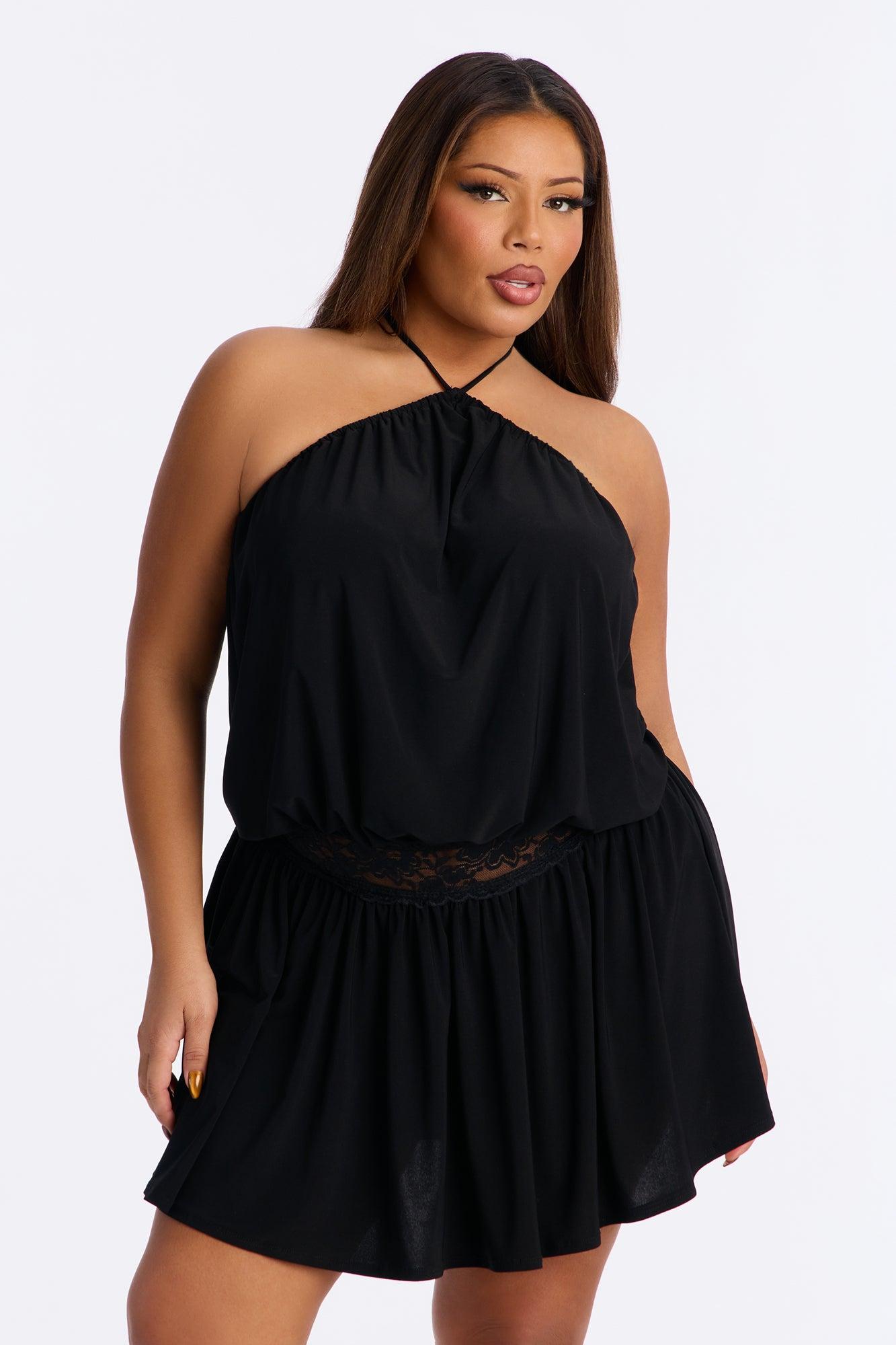 Kiana Pleated Halter Mini Dress - Black Female Product Image