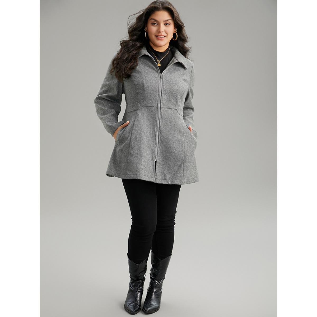 Plus Size Solid Pocket Lapel Collar Zipper Coat Women DarkGray Casual Plain Ladies Dailywear Winter Coats BloomChic 26/4X Product Image
