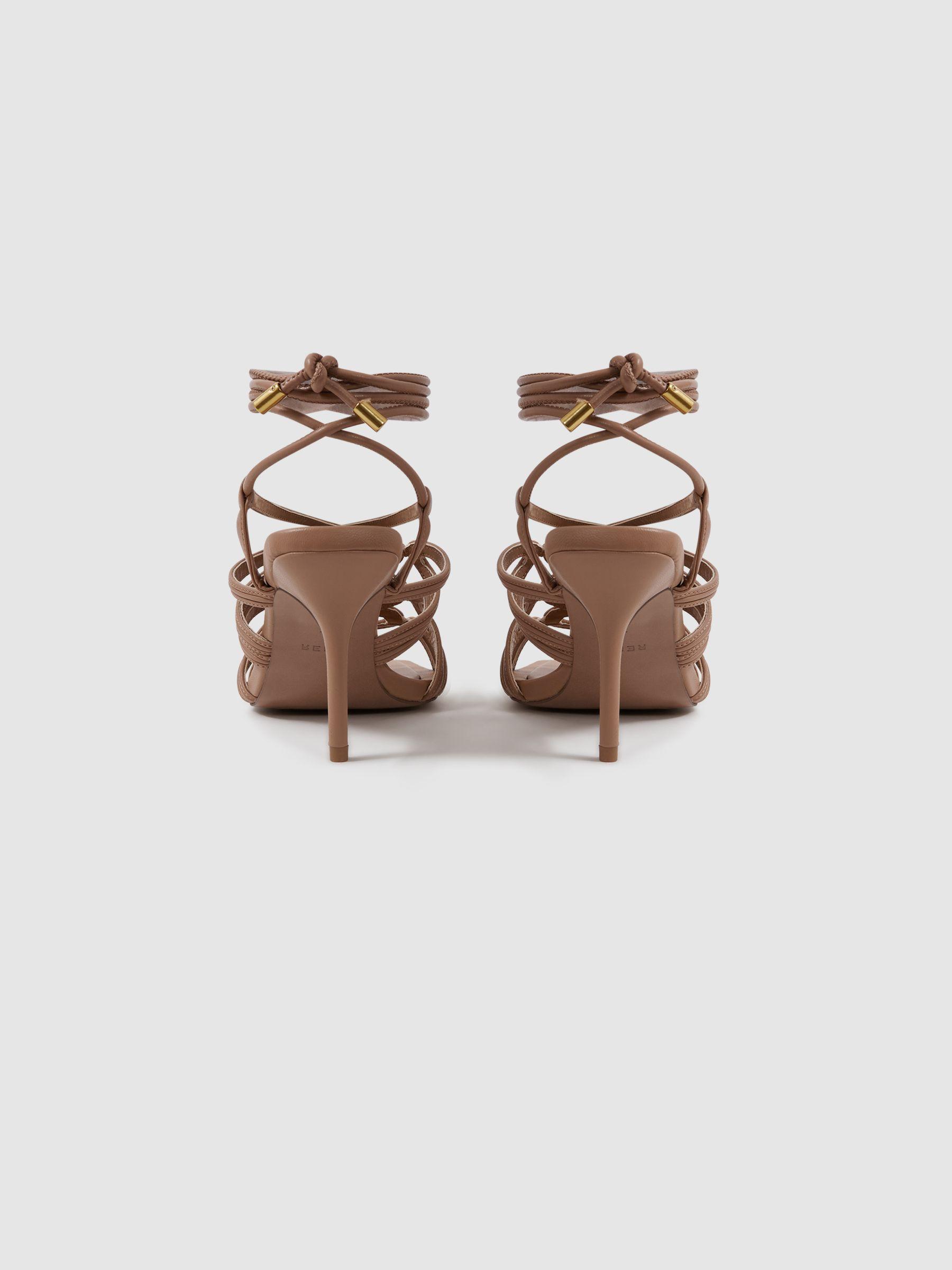 Strappy Open Toe Heeled Sandals in Nude Product Image