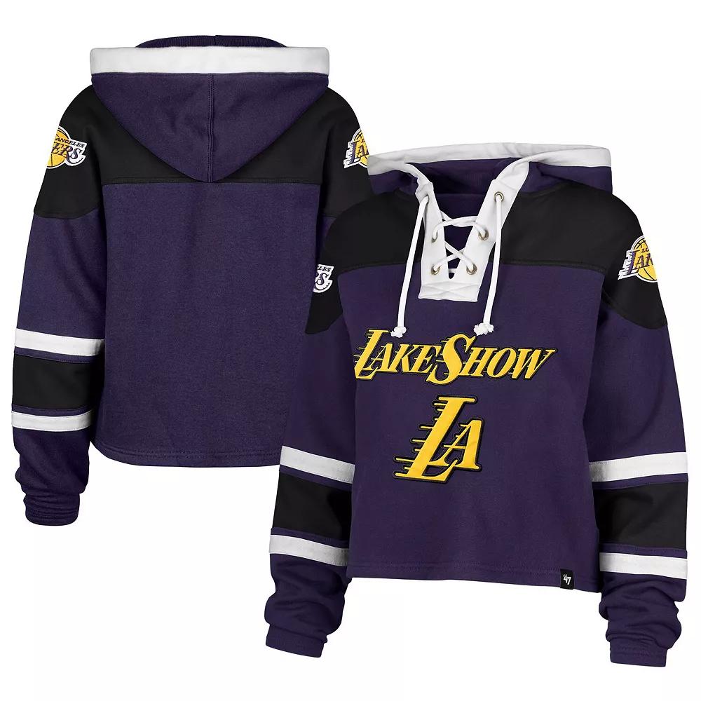 Women's '47 Purple Los Angeles Lakers 2024/25 City Edition Superior Cropped Lace-Up Pullover Hoodie, Size: Small Product Image