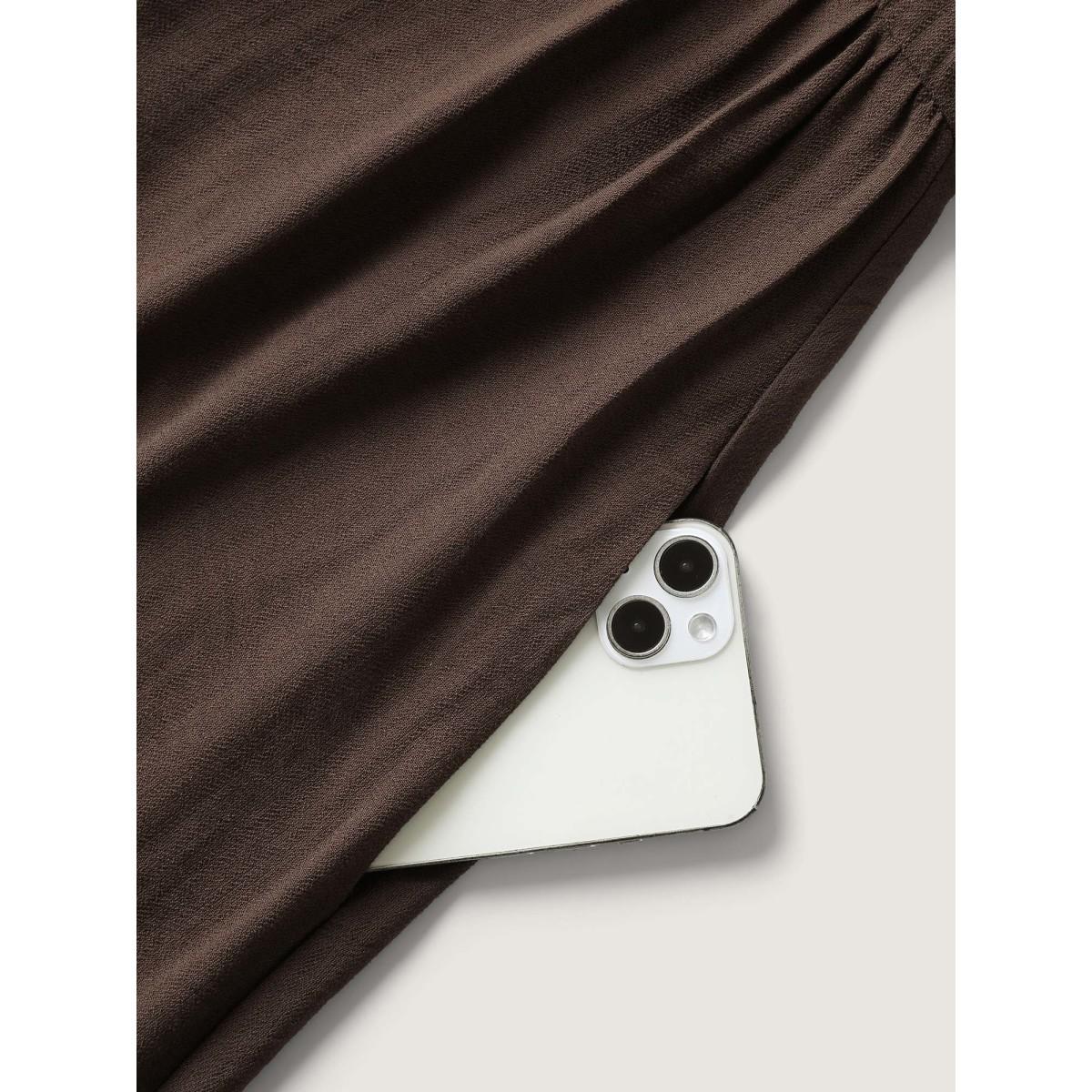 Plus Size Sweetheart U-Buckle Pockets Tiered Midi Dress DarkBrown Women Heart neckline Short sleeve Curvy BloomChic 12/L Product Image