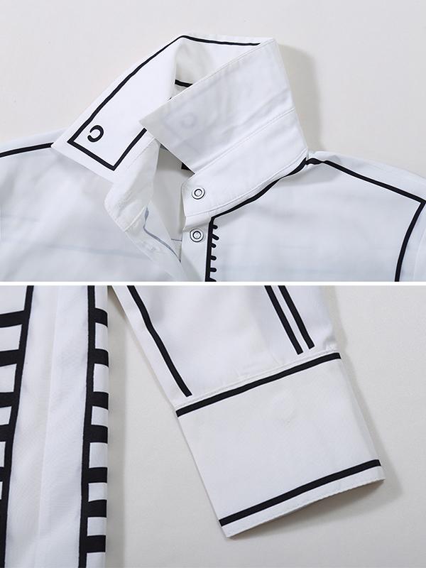 Simple White Black Contrast Color Printed Blouse Product Image