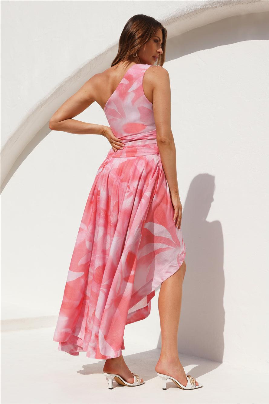 Notebook Of Love One Shoulder Maxi Dress Pink Product Image