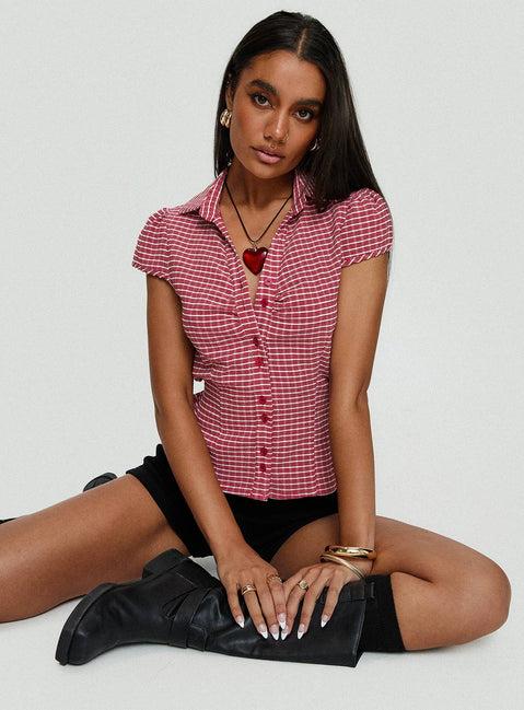 Arianwyn Short Sleeve Shirt Red Check Product Image