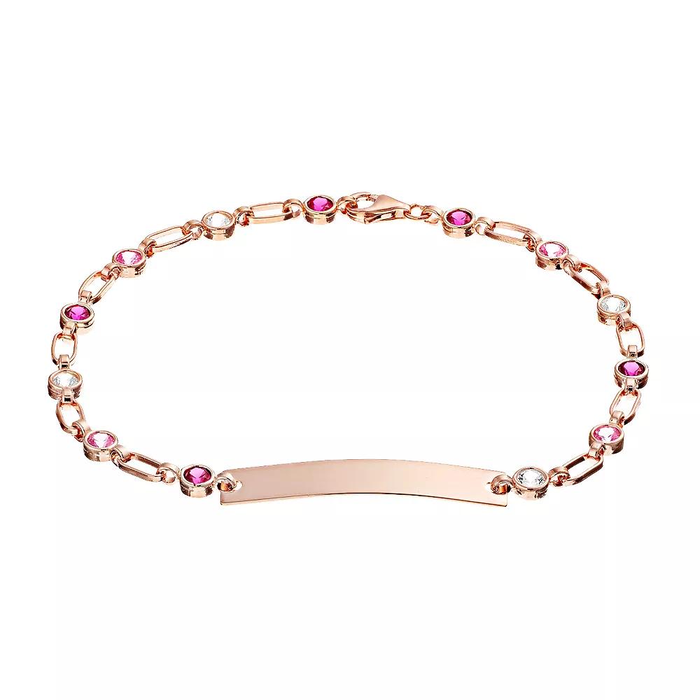 Kristen Kesho Sterling Silver Lab-Created White & Pink Sapphire & Lab-Created Ruby ID Bar Bracelet, Women's, Size: 7.25", Pink Tone Product Image