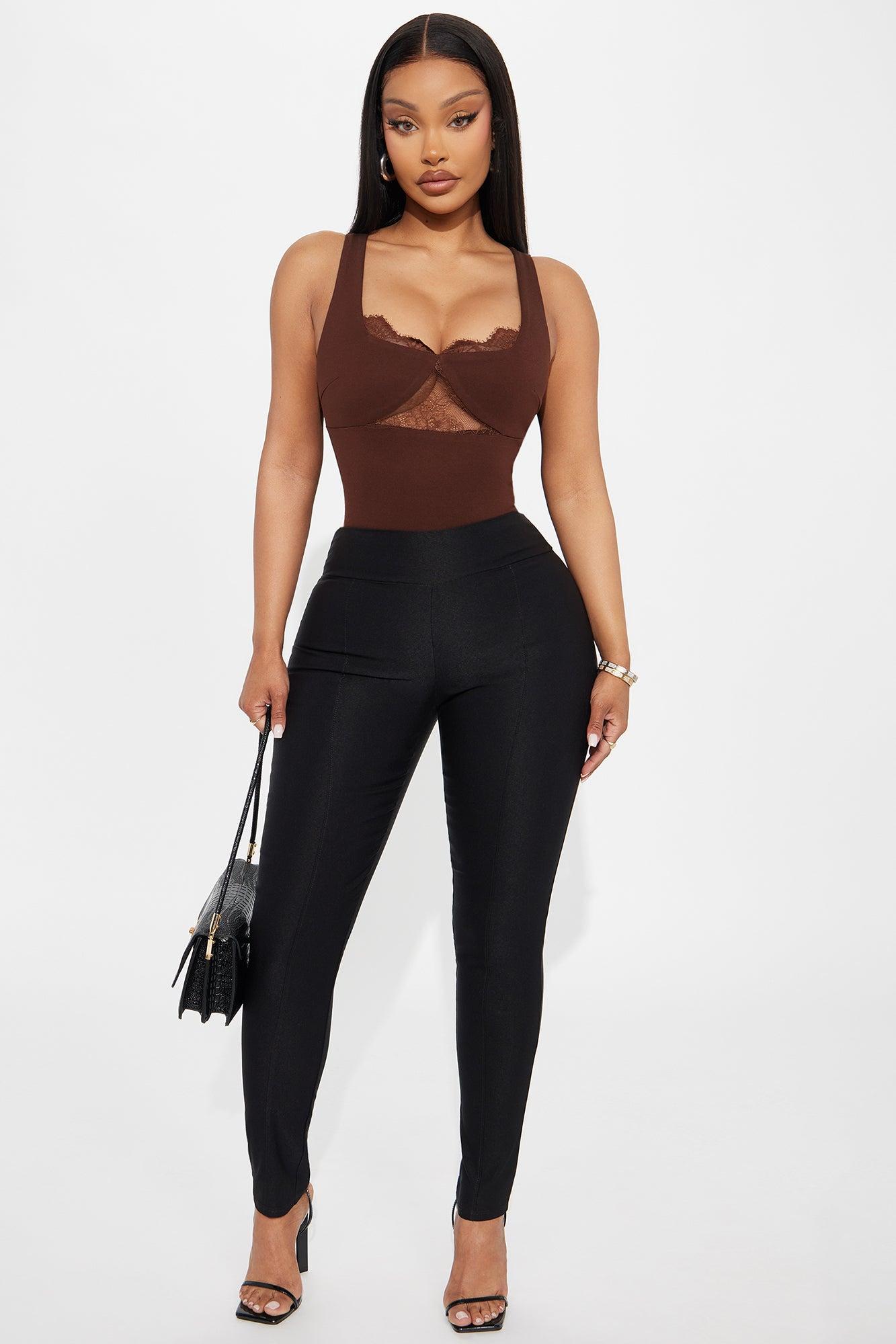 Verity Lace Trim Ponte Bodysuit - Brown Product Image