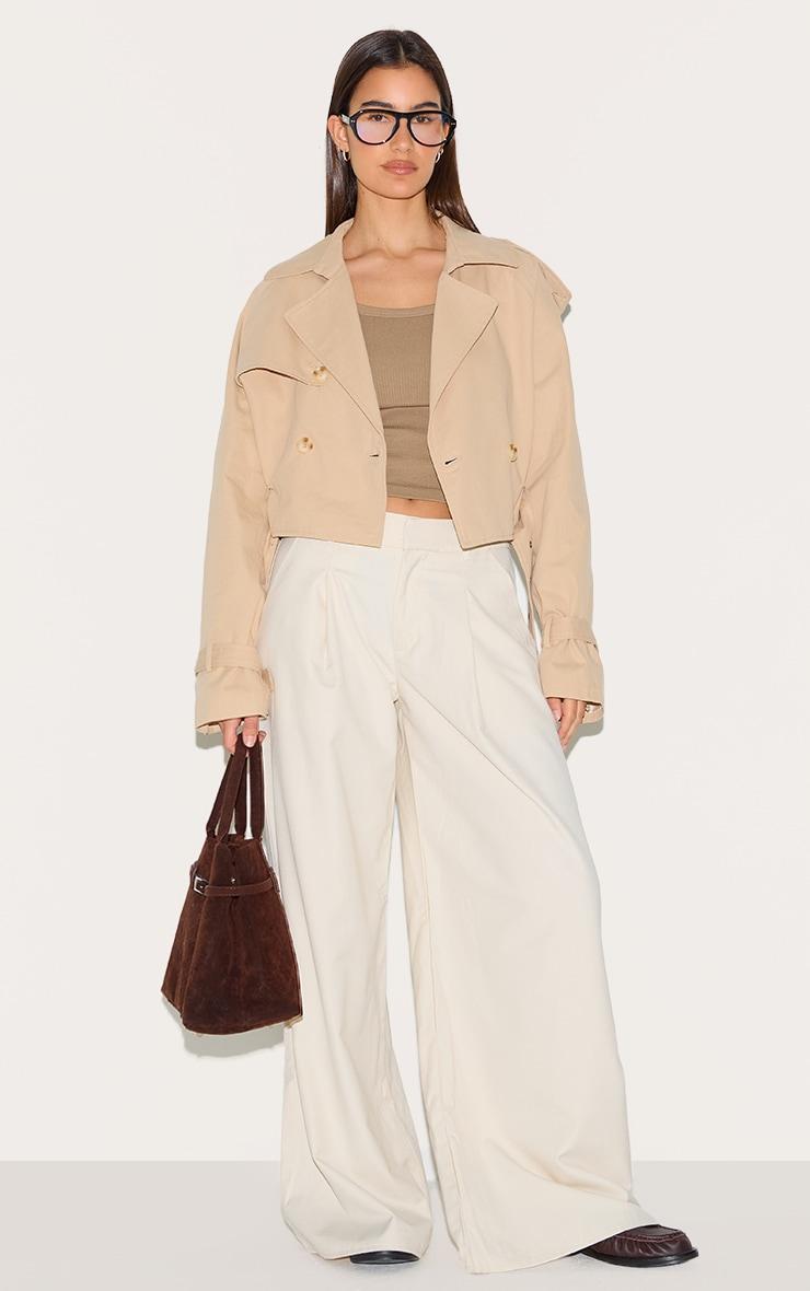 Beige Cropped Belted Hem Trench Coat Product Image