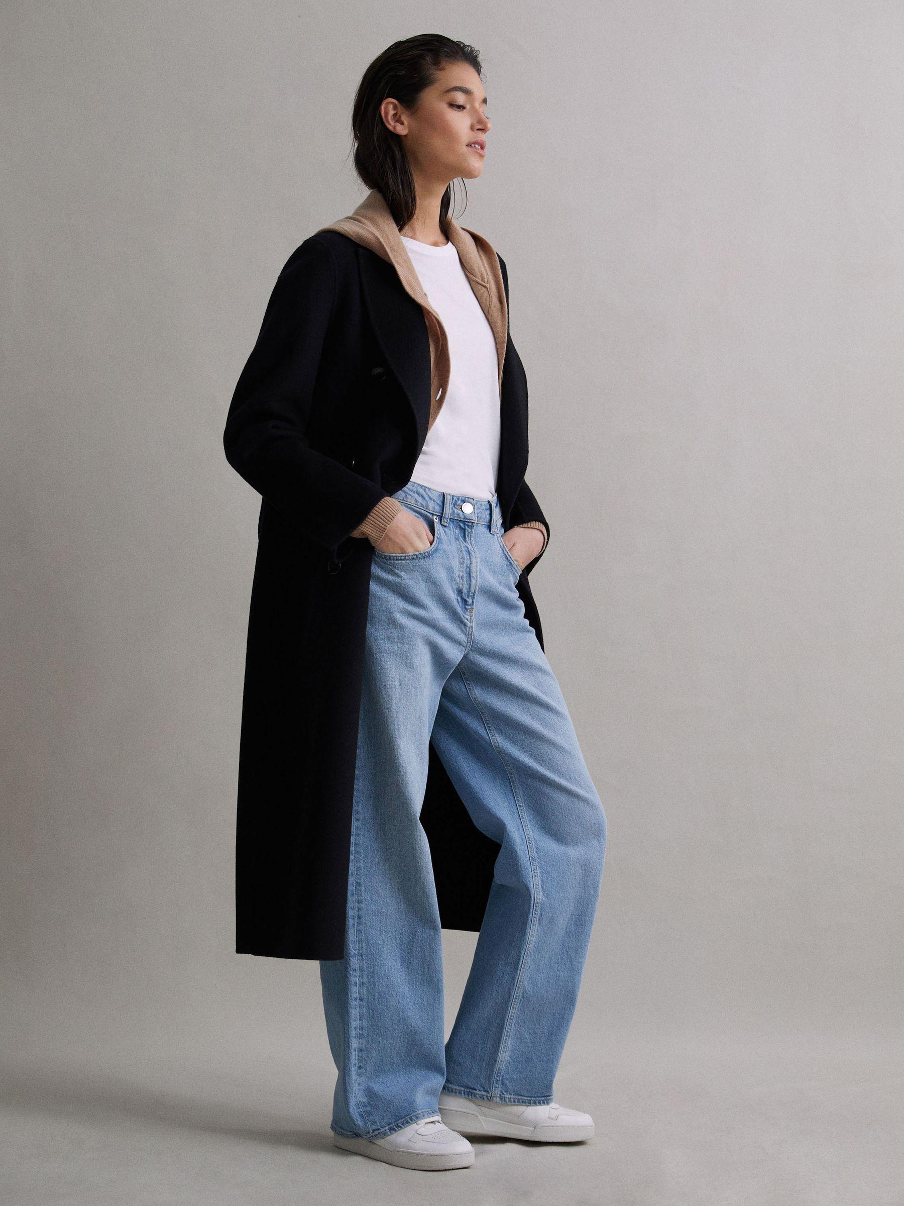 Relaxed Wool Blend Blindseam Belted Coat in Black Product Image