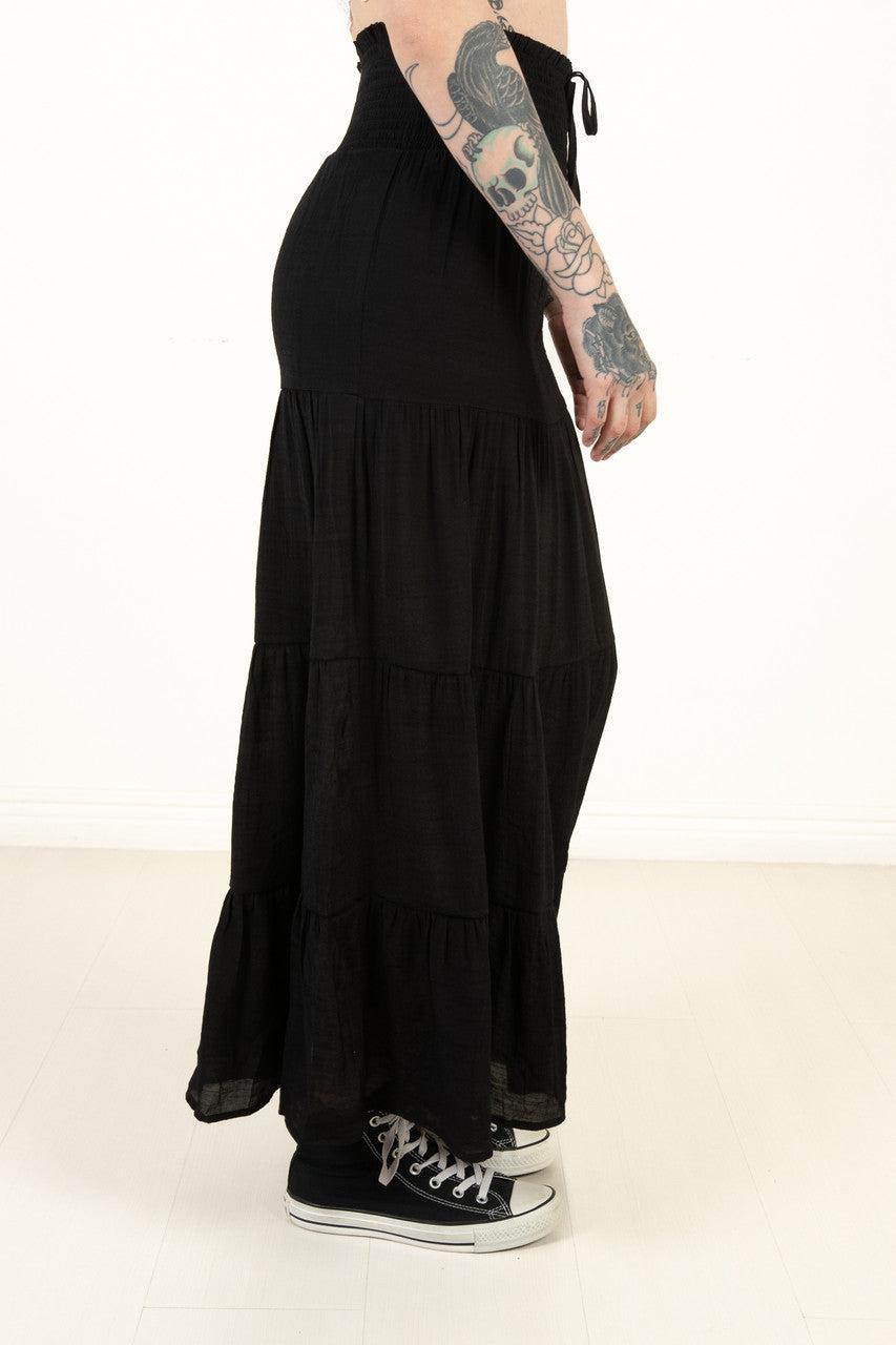 Black Smocked Waist Maxi Skirt Product Image