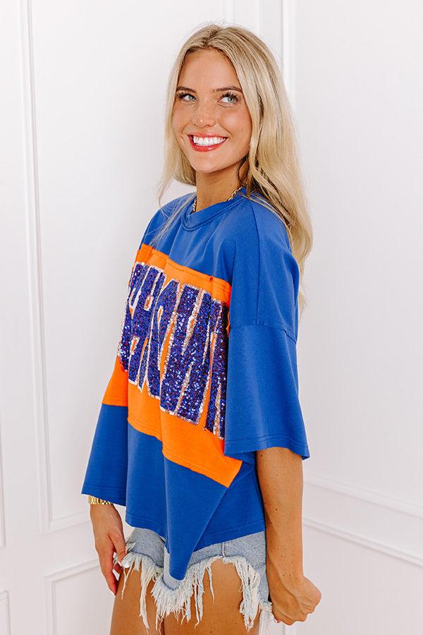 It's a Touch Down Sequin Oversized Tee in Blue Product Image