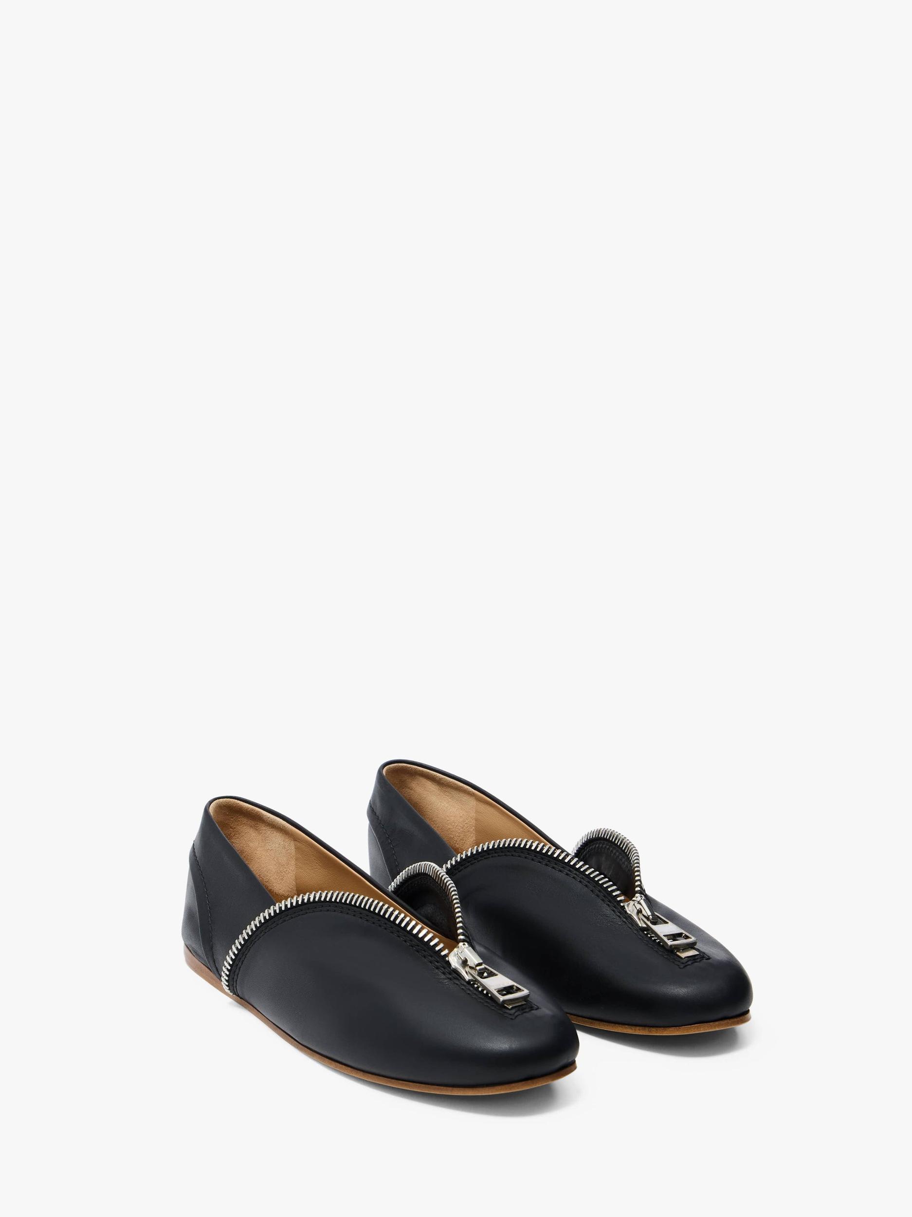 LEATHER BALLERINAS WITH BIKER ZIP Product Image