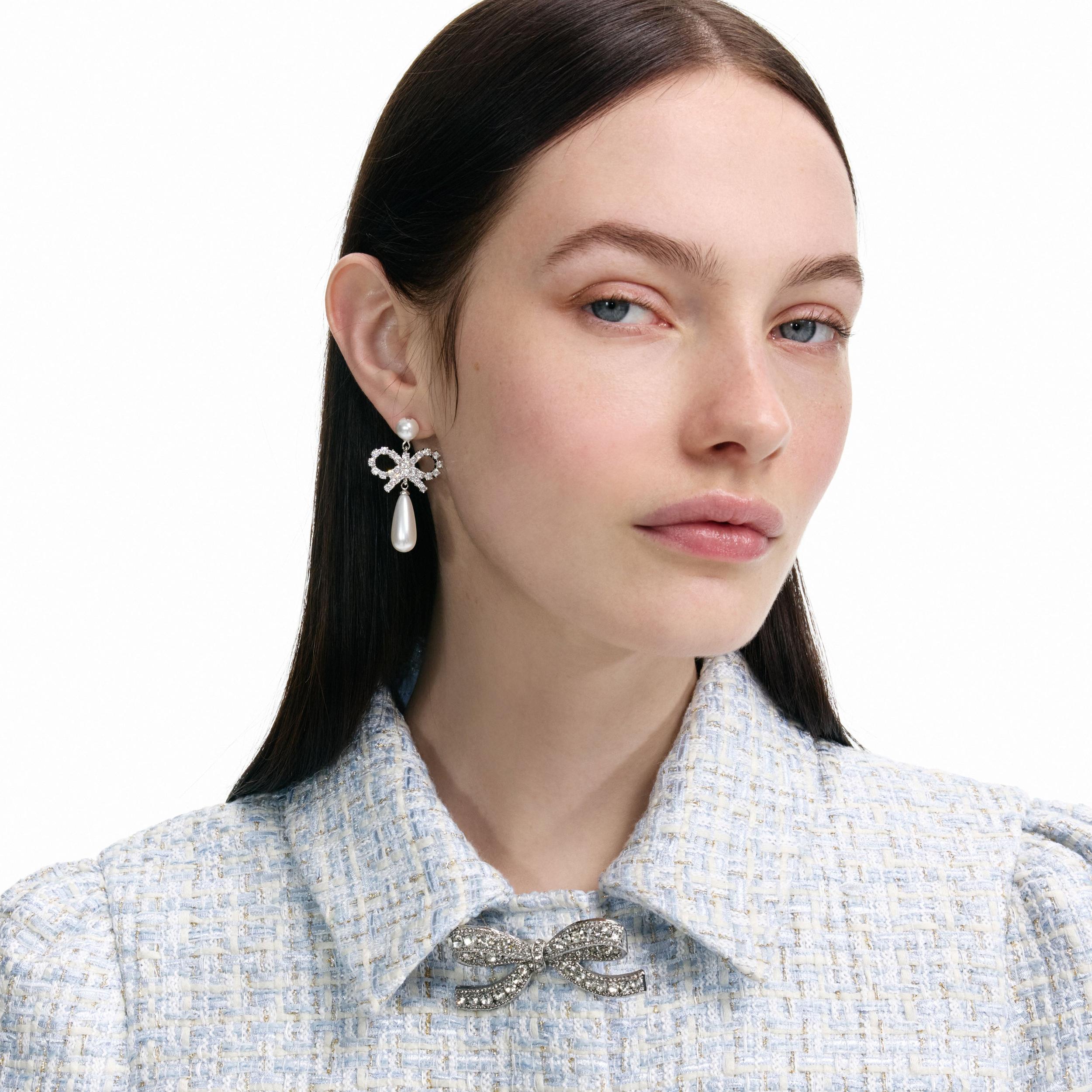 Pearl Bow Droplet Earrings Product Image