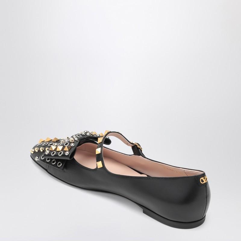 VALENTINO GARAVANI Mary-jane Bowow Ballerina In Kidskin With Studs Woman Black 35 In Multi Product Image