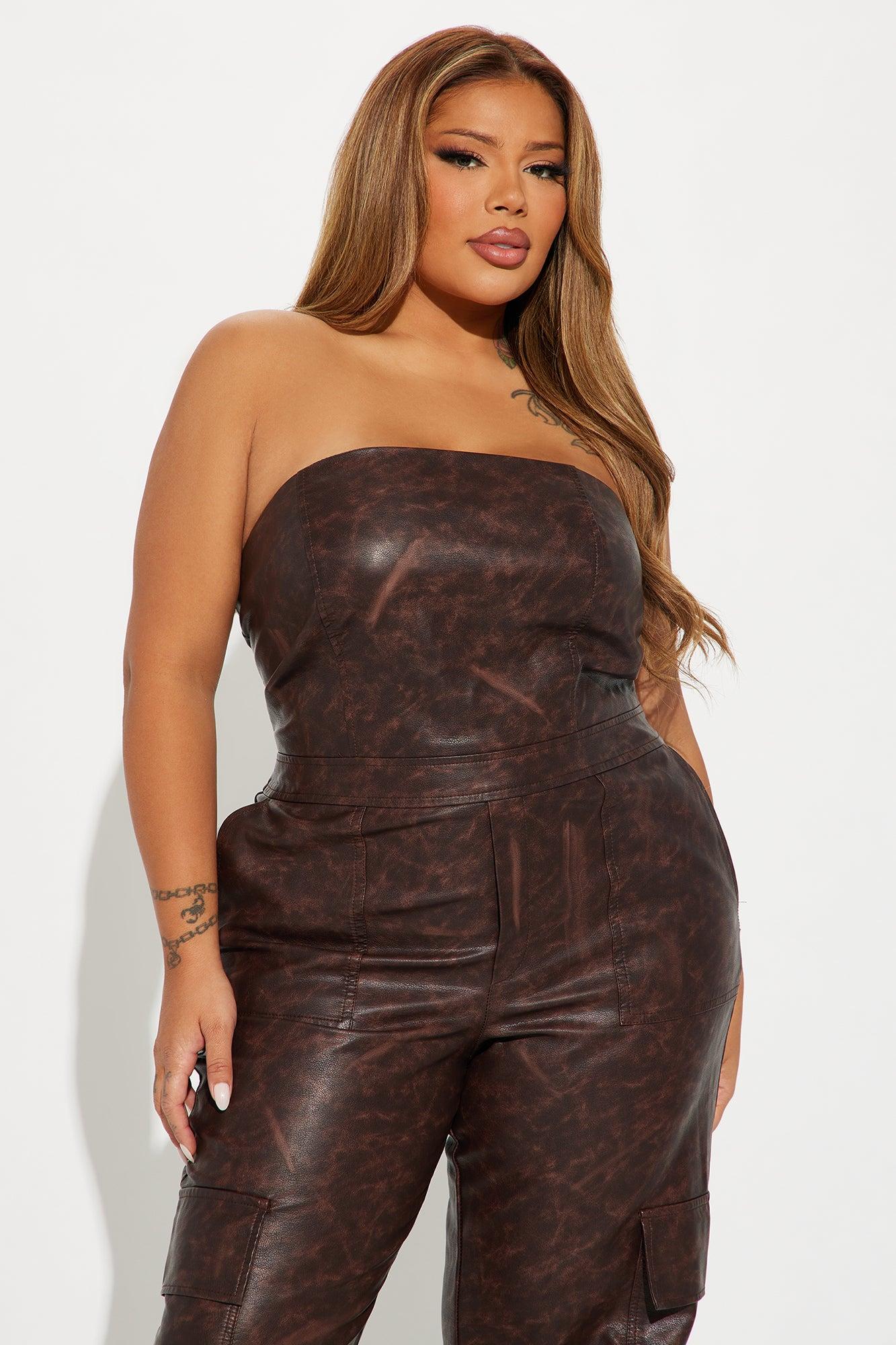 Nice For What Faux Leather Jumpsuit - Brown Product Image